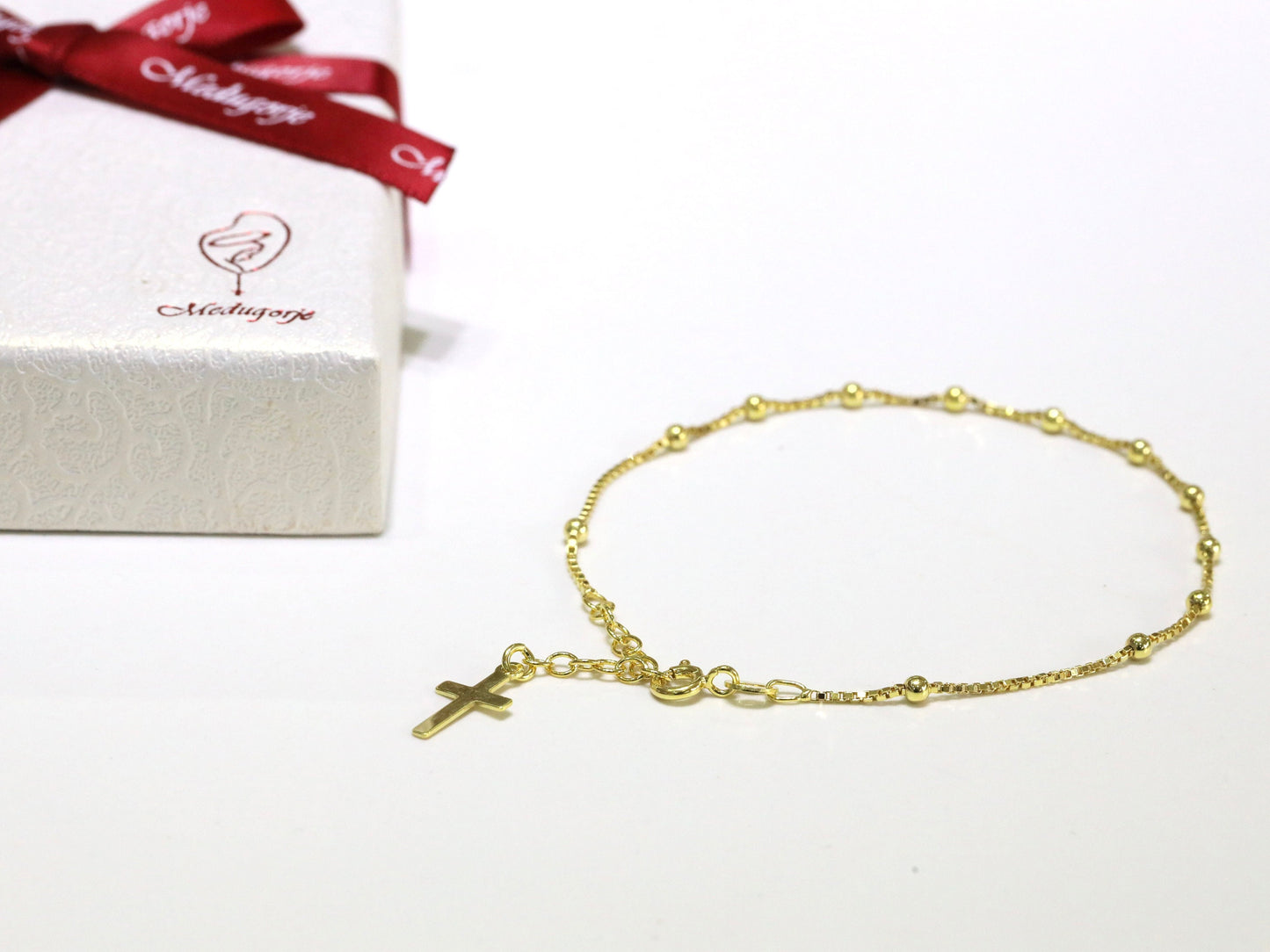 Pulsera de rosario simple, pulsera de rosario chapada en oro de plata de ley 925, rosario delicado para adolescentes, pulsera de rosario de estilo minimalista para mujeres