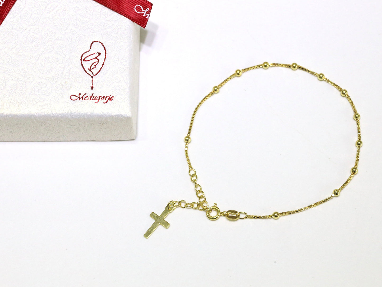 Pulsera de rosario simple, pulsera de rosario chapada en oro de plata de ley 925, rosario delicado para adolescentes, pulsera de rosario de estilo minimalista para mujeres