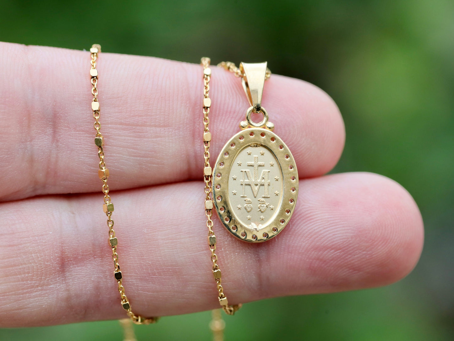 Medalla Milagrosa, plata de ley 925 con baño de oro de 18k, regalo para mujer, Medalla Milagrosa de alta definición, Medalla Milagrosa con piedras