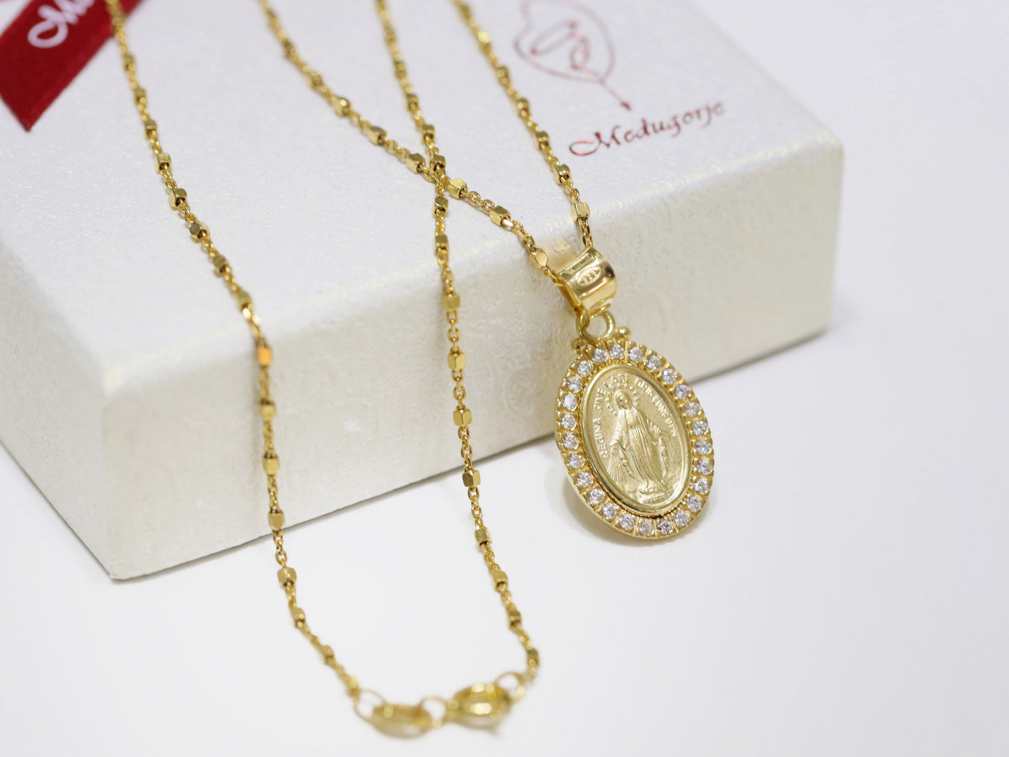 Medalla Milagrosa, plata de ley 925 con baño de oro de 18k, regalo para mujer, Medalla Milagrosa de alta definición, Medalla Milagrosa con piedras