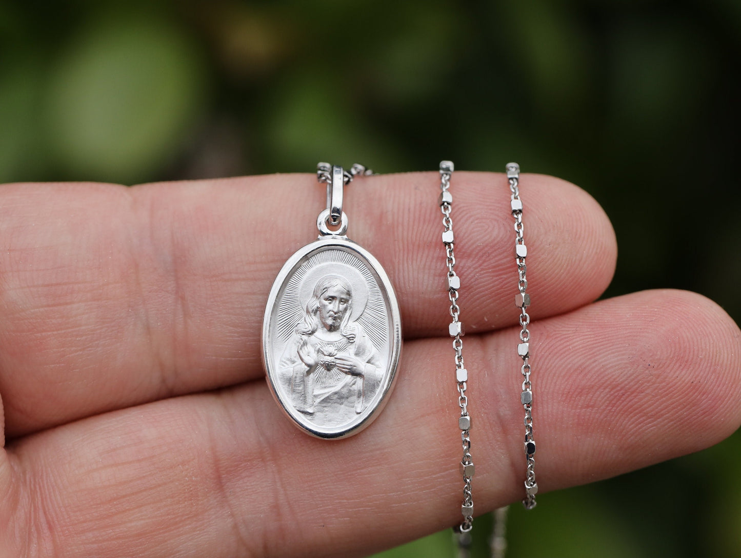 Medalla Sagrado Corazón de Jesús, medalla plata de ley 925, colgante Jesucristo, medalla preciosa de Jesucristo, medalla de Jesús 18 mm