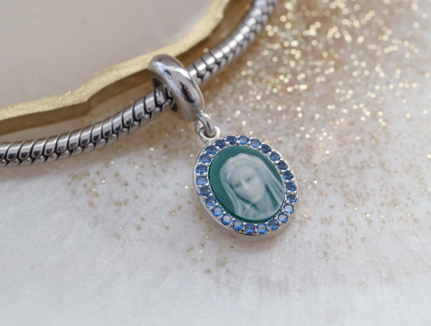 Encanto Pandora de plata de ley de Nuestra Señora, encanto Cameo compatible con pulseras similares a Pandora, encanto de Nuestra Señora para pulsera de plata