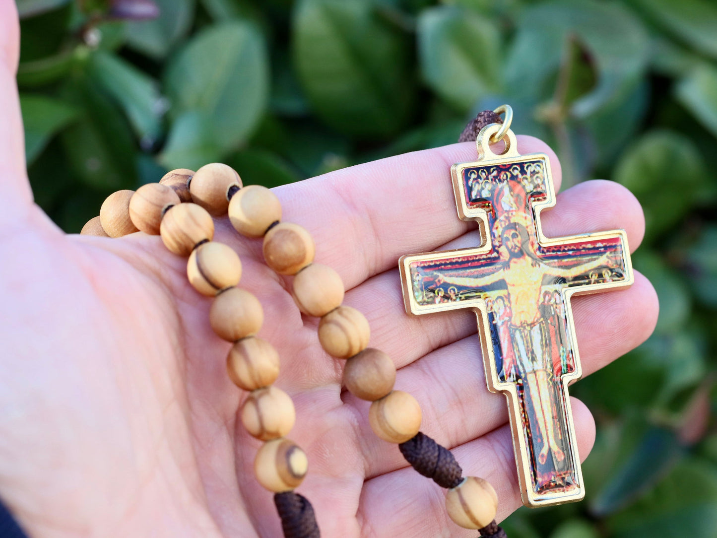Rosario franciscano, rosario de madera, rosario de madera de olivo, rosario de cruz de San Damián, rosario de paracord, rosario de San Francisco, rosario simple hecho a mano