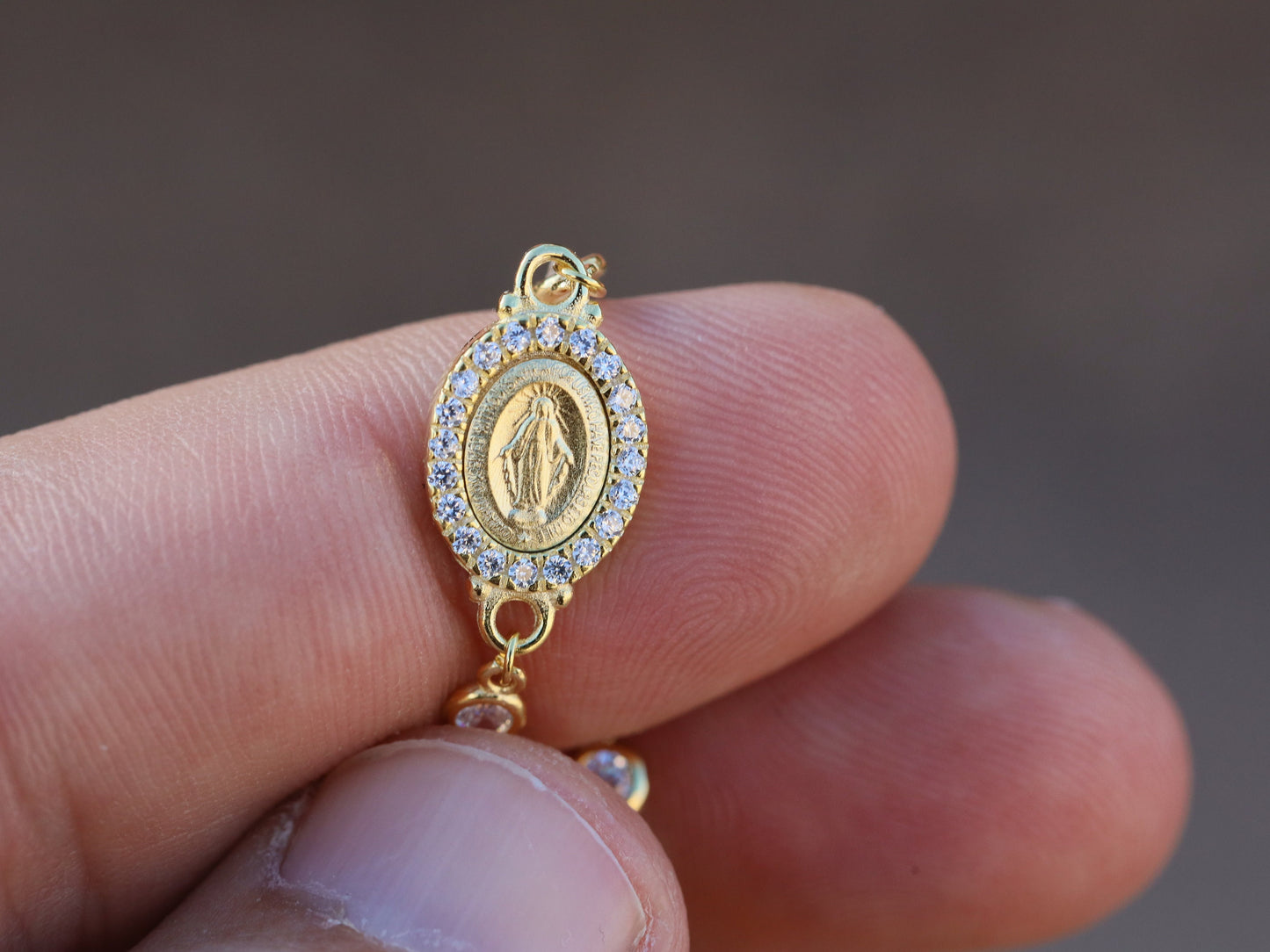 Pulsera de rosario chapada en oro, pulsera de plata de ley 925, pulsera Medalla Milagrosa para adolescente, delicada pulsera de circonio cúbico para mujer