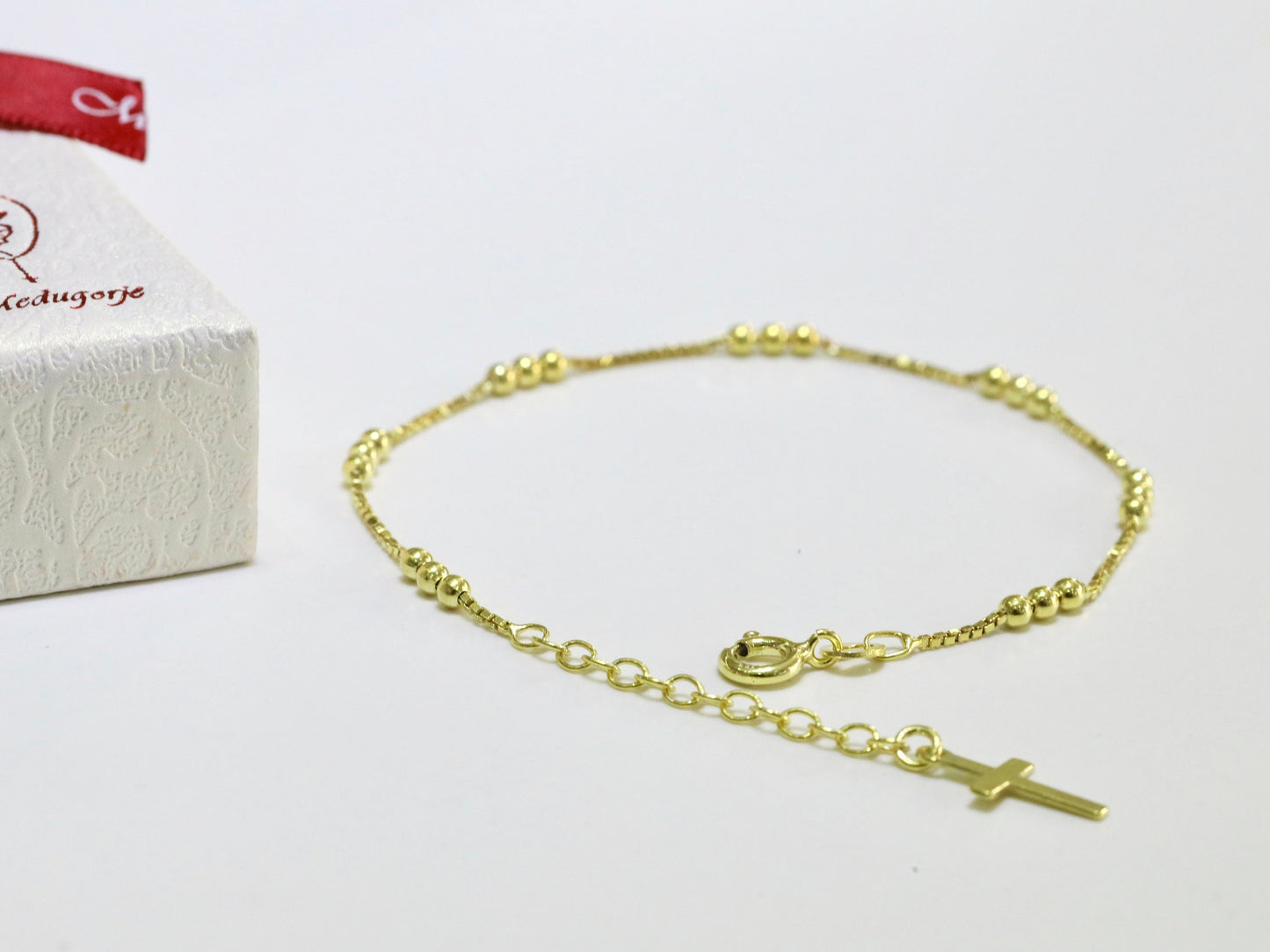 Pulsera de la corona de la paz, pulsera de rosario de plata de ley 925 chapada en oro, pulsera de rosario de Medjugorje, pulsera de rosario delicado para adolescentes