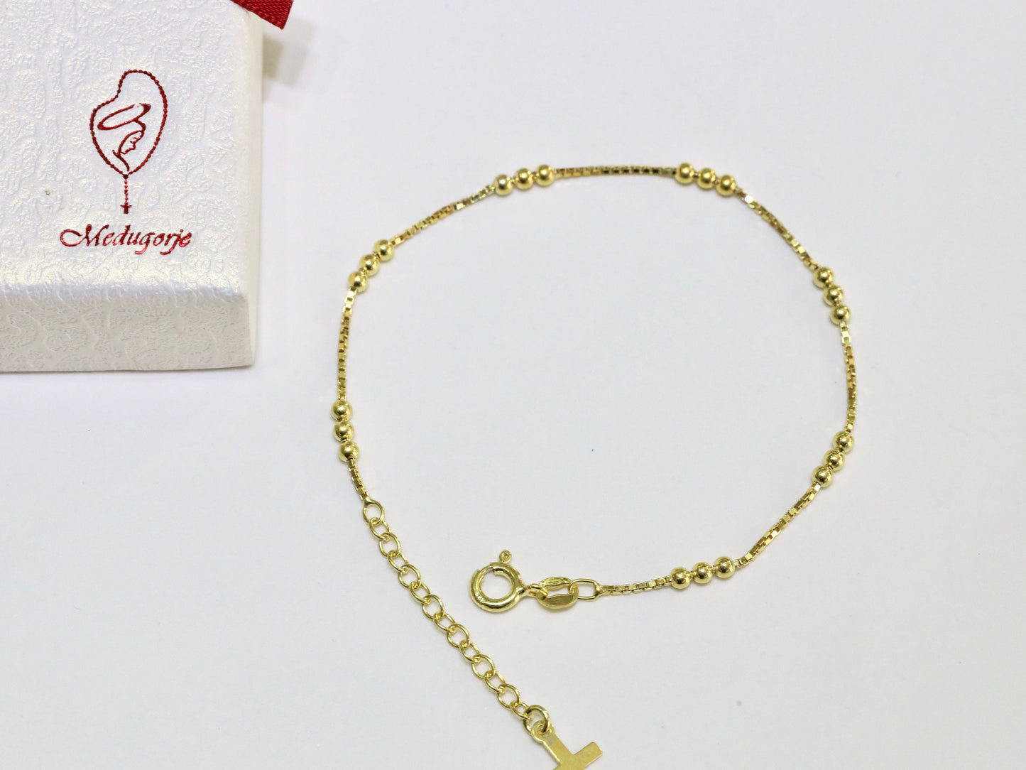 Pulsera de la corona de la paz, pulsera de rosario de plata de ley 925 chapada en oro, pulsera de rosario de Medjugorje, pulsera de rosario delicado para adolescentes