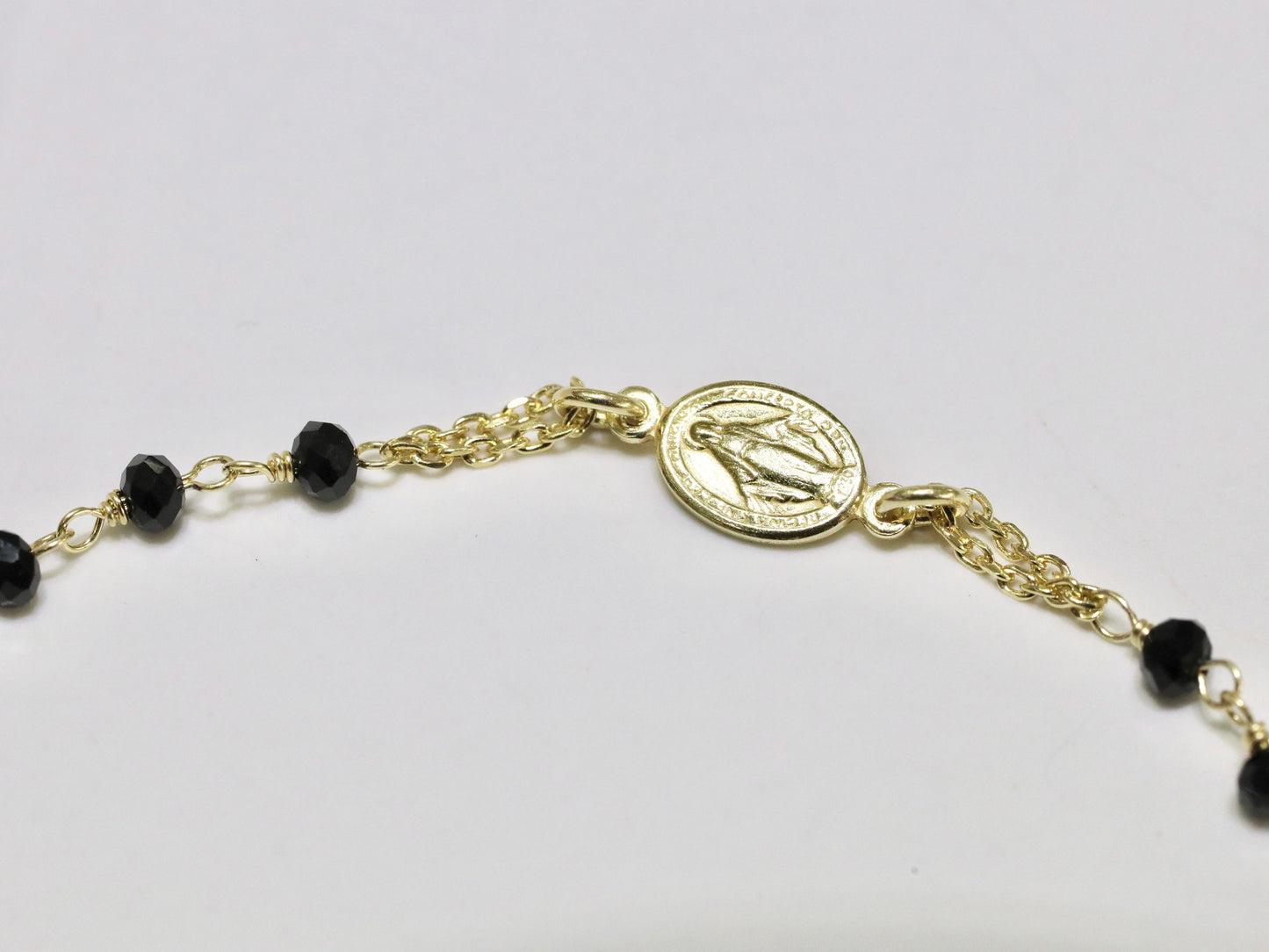 Pulsera rosario, pulsera Medalla Milagrosa de ónix negro, pulsera chapada en oro de plata de primera ley 925, pulsera rosario minimalista para adolescente,
