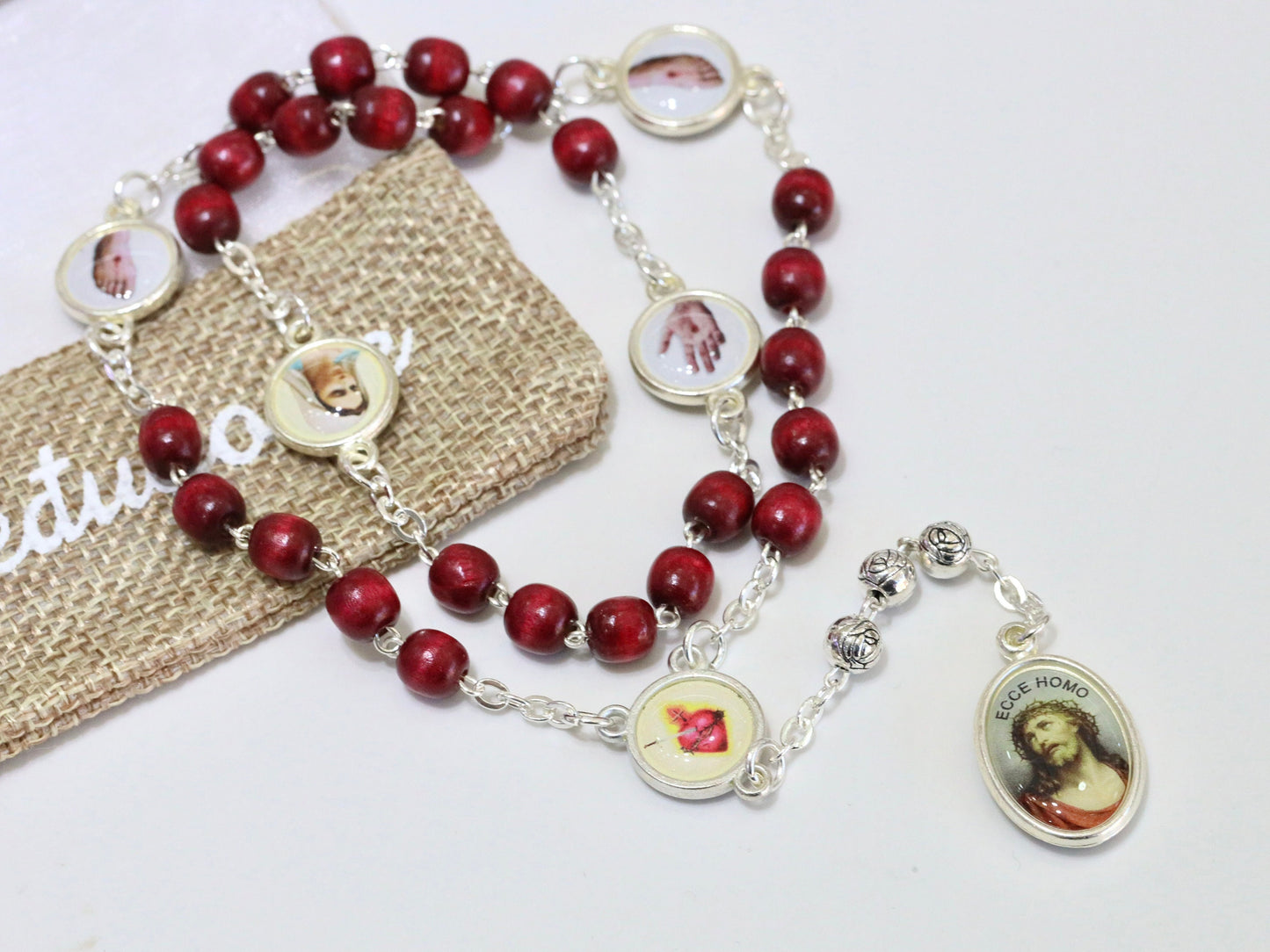 Cinco heridas del rosario de Jesús, rosario de madera con las heridas de Jesucristo, rosario católico devocional de Medjugorje a las heridas de Jesús