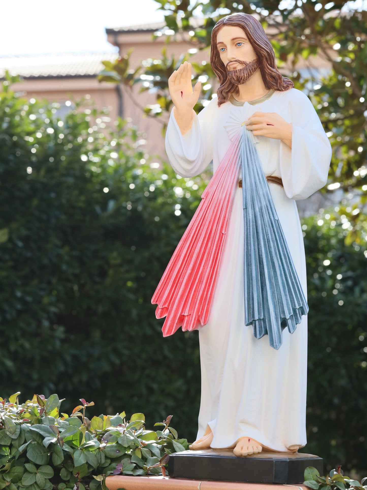 Estatua de la Divina Misericordia, estatua grande de Jesucristo, estatua de jardín de polvo de mármol, estatua de Jesús del altar del hogar, estatua de Jesucristo de 33 pulgadas