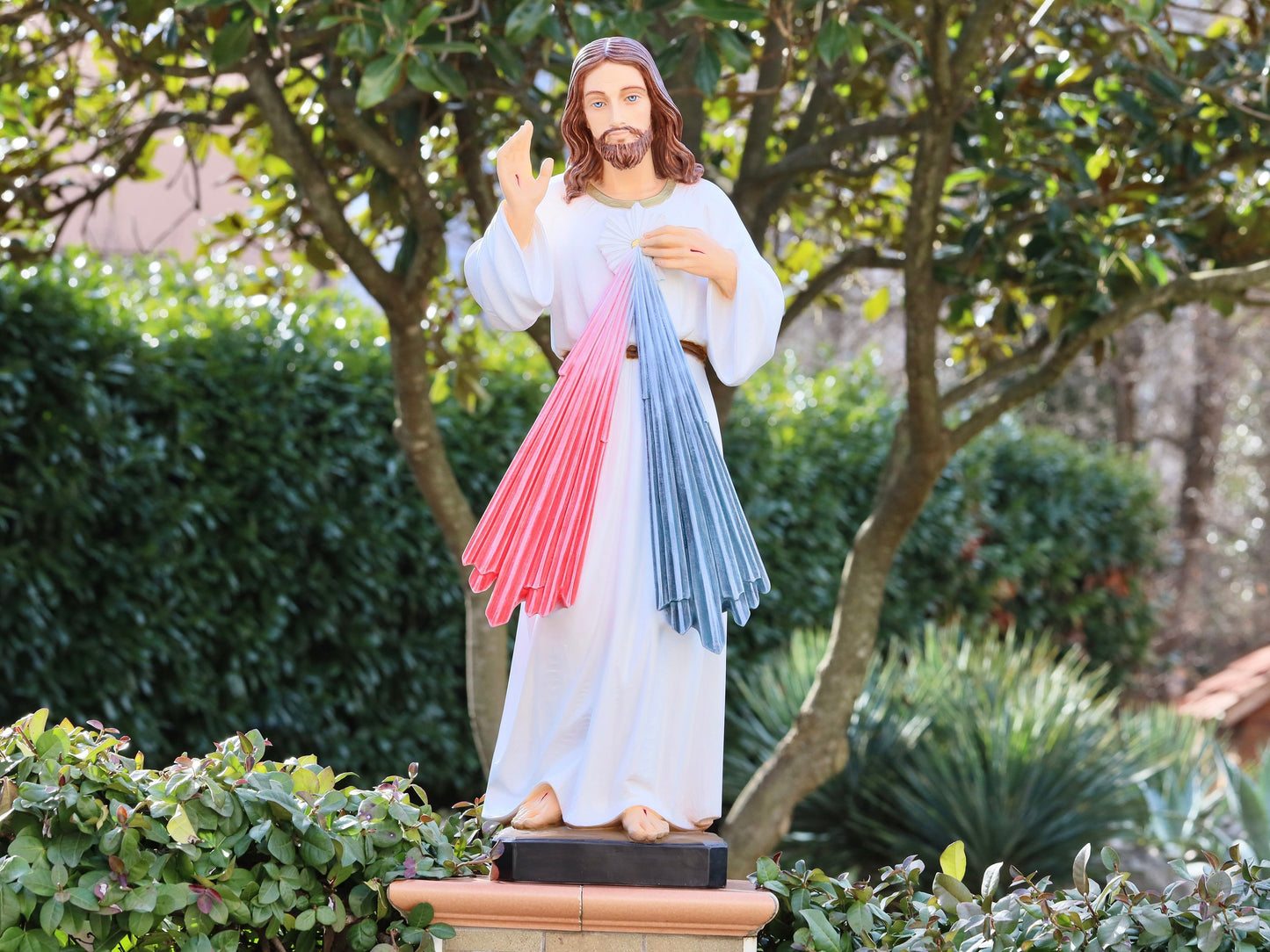 Estatua de la Divina Misericordia, estatua grande de Jesucristo, estatua de jardín de polvo de mármol, estatua de Jesús del altar del hogar, estatua de Jesucristo de 33 pulgadas
