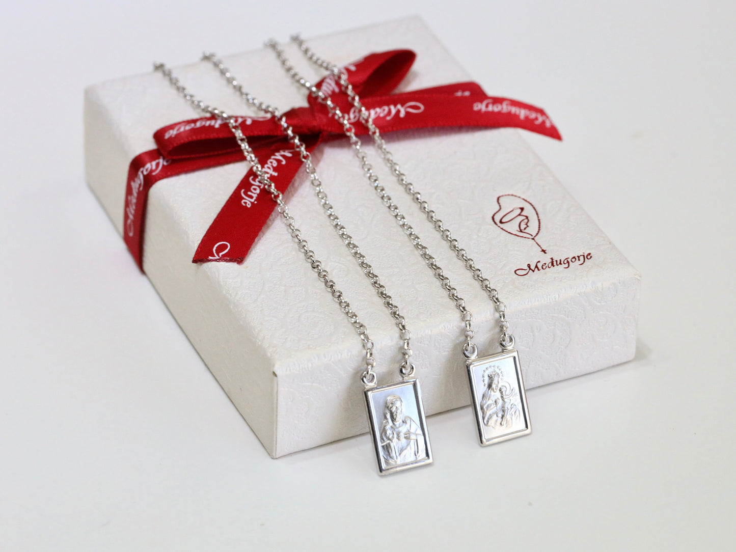 Collar medalla escapulario, plata de ley 925 sCollar Sagrado Corazón de Jesús y Nuestra Señora del Monte Carmelo, collar escapulario de alta calidad