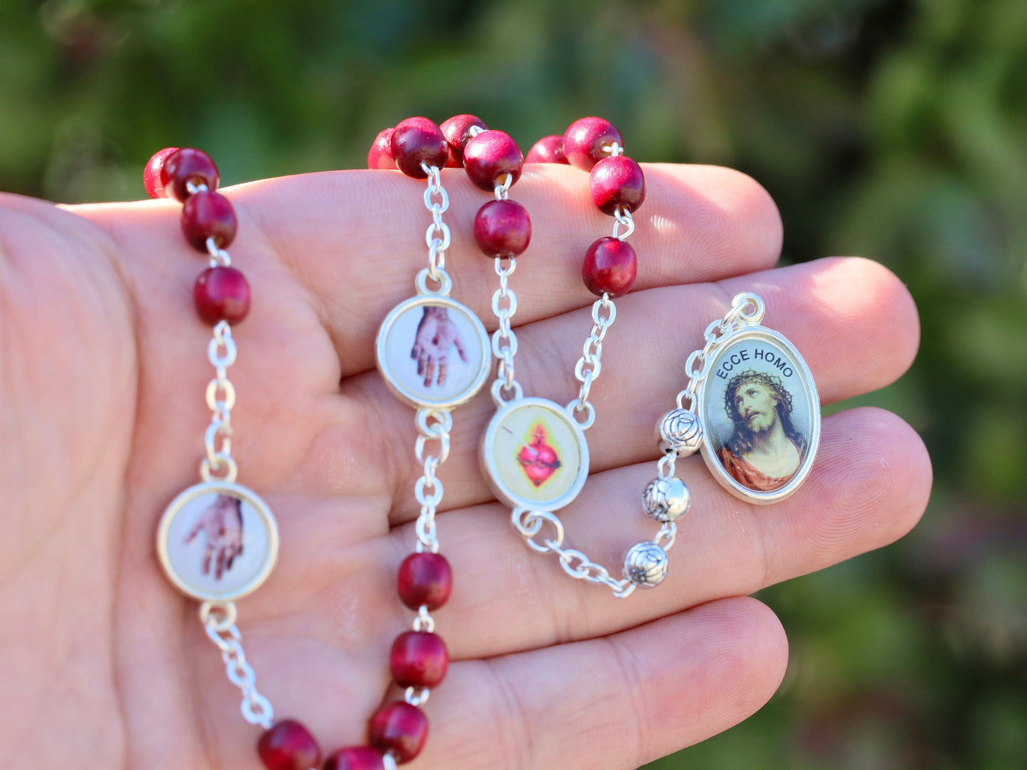 Cinco heridas del rosario de Jesús, rosario de madera con las heridas de Jesucristo, rosario católico devocional de Medjugorje a las heridas de Jesús