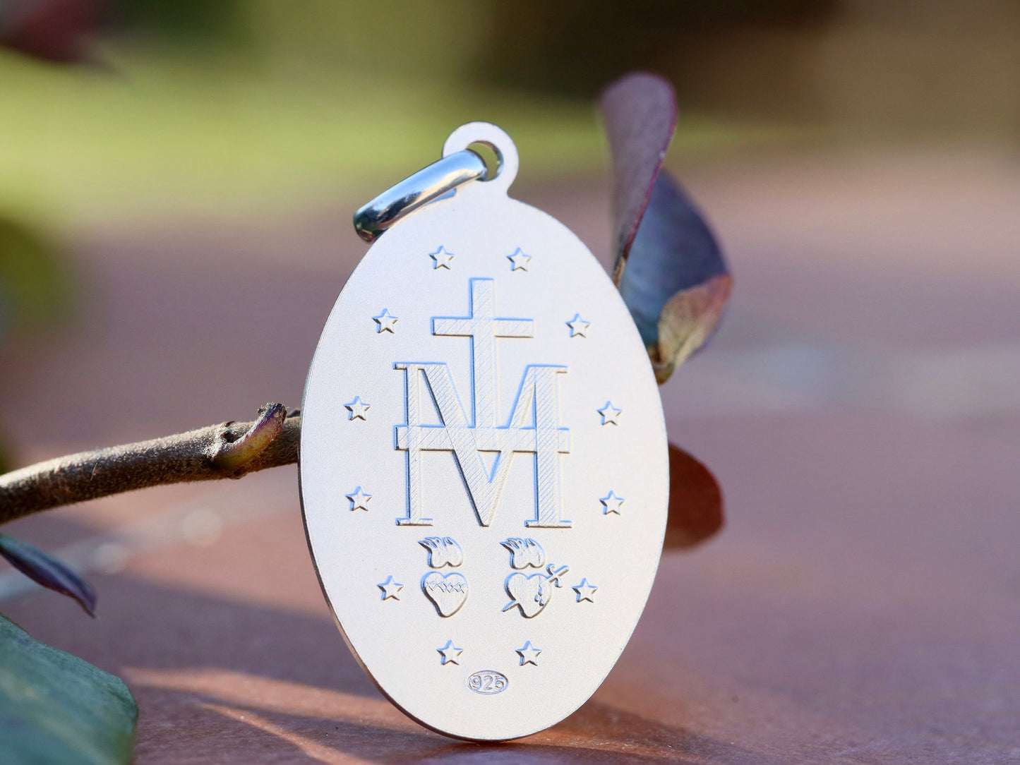 Large Miraculous Medal,sterling silver 925 pendant of Our Lady of Grace, Virgin Mary Miraculous Medal charm , detailed Miraculous Medal