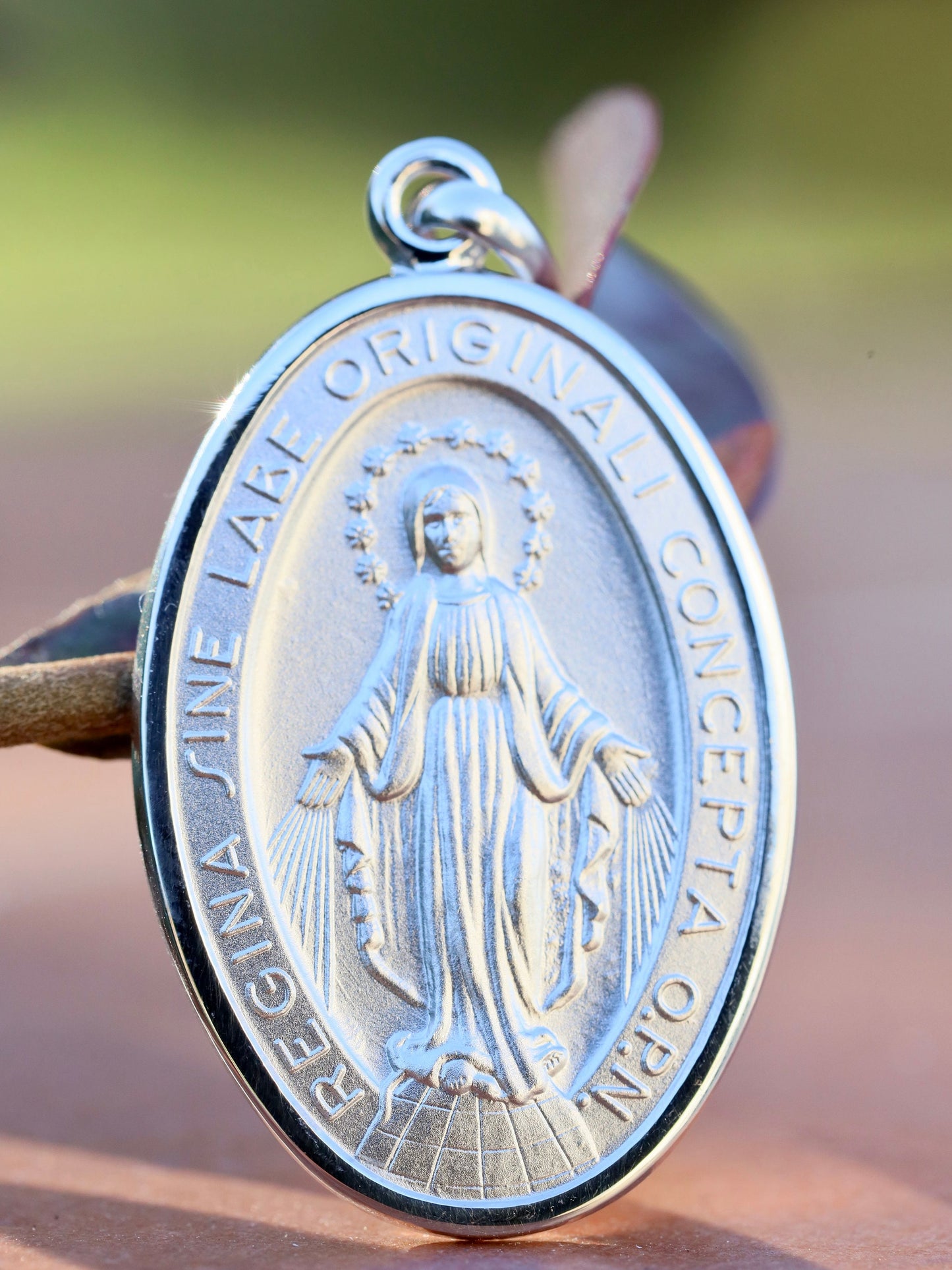 Large Miraculous Medal,sterling silver 925 pendant of Our Lady of Grace, Virgin Mary Miraculous Medal charm , detailed Miraculous Medal