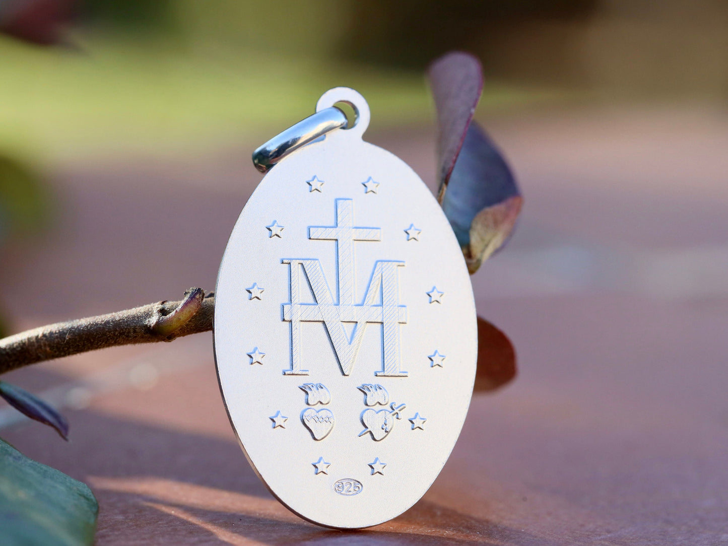 Medium size Miraculous Medal necklace pendant, sterling silver Miraculous Medal,diamond cut Miraculous Medal,detailed Miraculous Medal charm