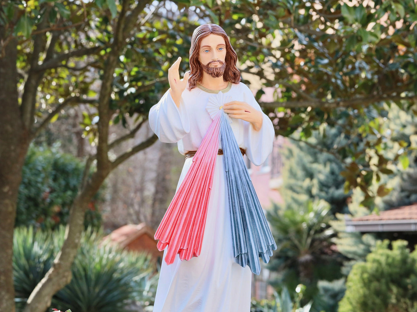 Estatua de la Divina Misericordia, estatua grande de Jesucristo, estatua de jardín de polvo de mármol, estatua de Jesús del altar del hogar, estatua de Jesucristo de 33 pulgadas