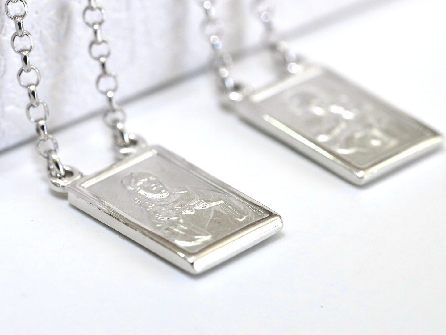 Collar medalla escapulario, plata de ley 925 sCollar Sagrado Corazón de Jesús y Nuestra Señora del Monte Carmelo, collar escapulario de alta calidad