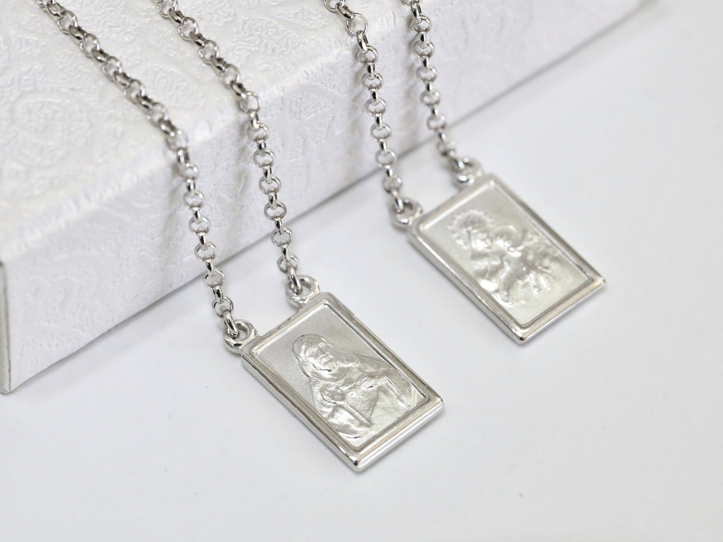 Collar medalla escapulario, plata de ley 925 sCollar Sagrado Corazón de Jesús y Nuestra Señora del Monte Carmelo, collar escapulario de alta calidad