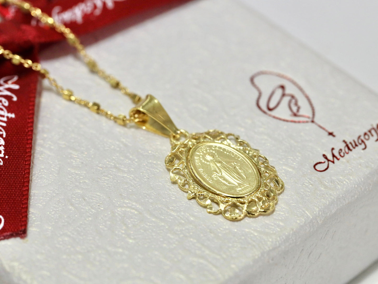 Medalla Milagrosa de Filigrana, medalla de plata de ley 925 chapada en oro de 18 k, Medalla Milagrosa para mujer, Medalla Milagrosa hecha a mano, medalla católica