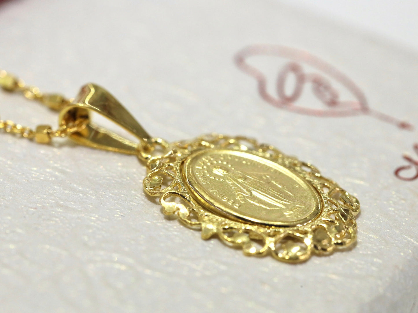 Medalla Milagrosa de Filigrana, medalla de plata de ley 925 chapada en oro de 18 k, Medalla Milagrosa para mujer, Medalla Milagrosa hecha a mano, medalla católica