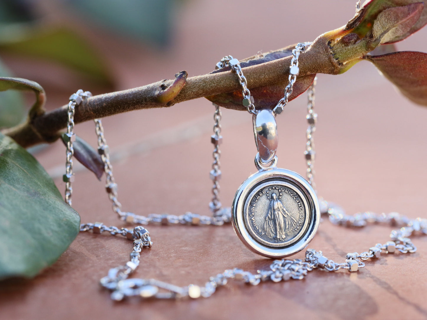 Miniature Miraculous Medal, sterling silver 925 Our Lady of Grace medal, catholic charm for teenage, dainty Miraculous Medal, two tone medal