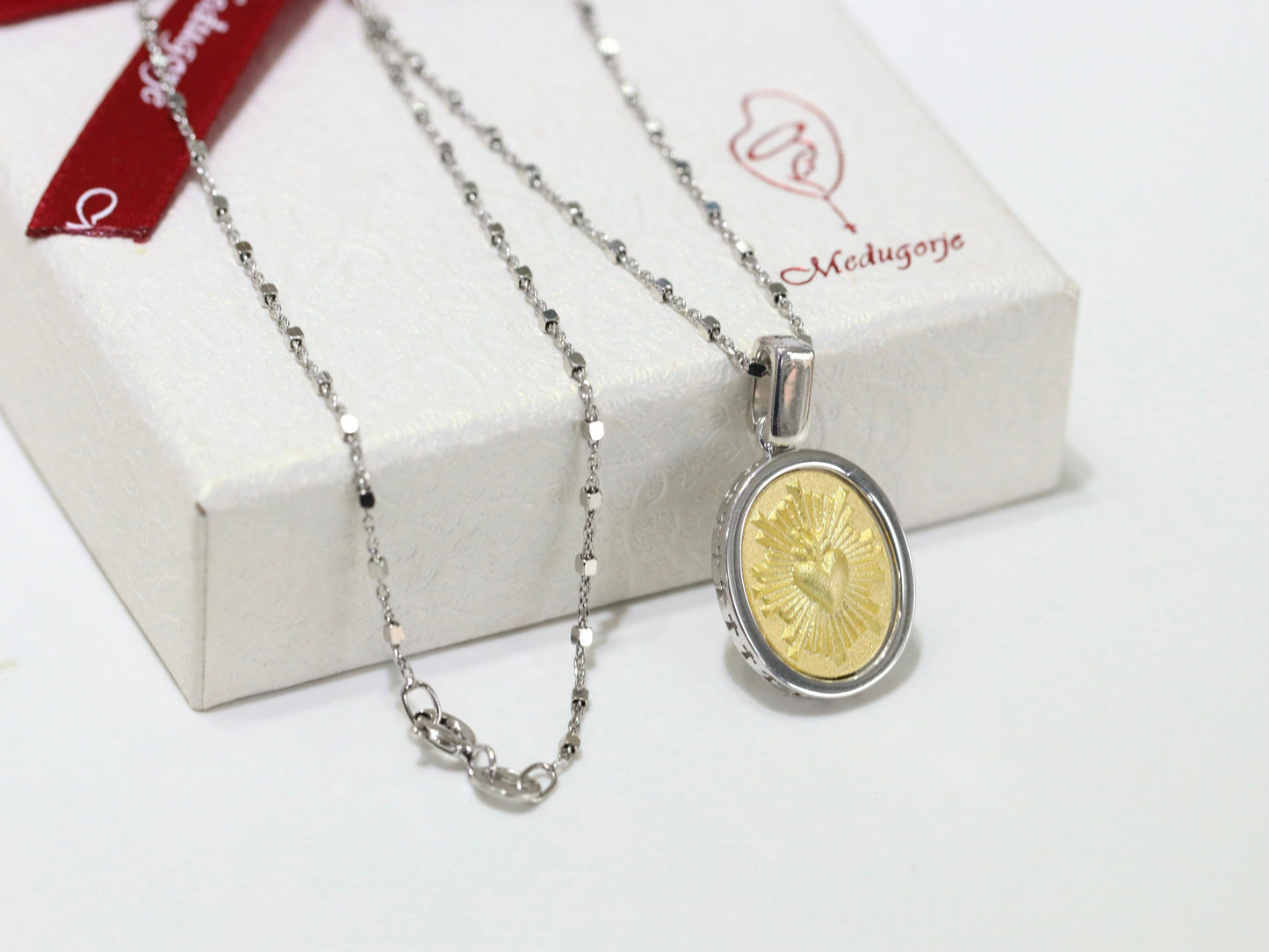 Medalla Ex Voto, medalla de plata de ley 925 con baño de oro, medalla de ofrenda votiva a un santo, medalla del Sagrado Corazón, medalla católica para mujer