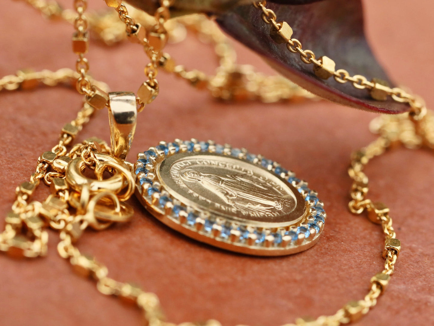 Gold plated Miraculous Medal,miniature sterling silver 925 with 18 k gold plating, medal for women, gift for teenage, dainty catholic medal