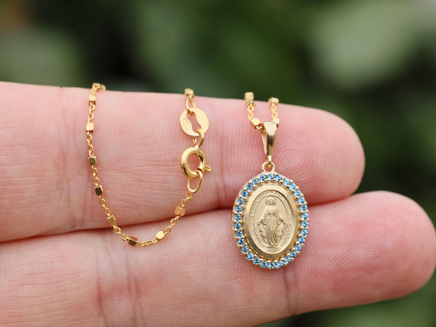 Gold plated Miraculous Medal,miniature sterling silver 925 with 18 k gold plating, medal for women, gift for teenage, dainty catholic medal