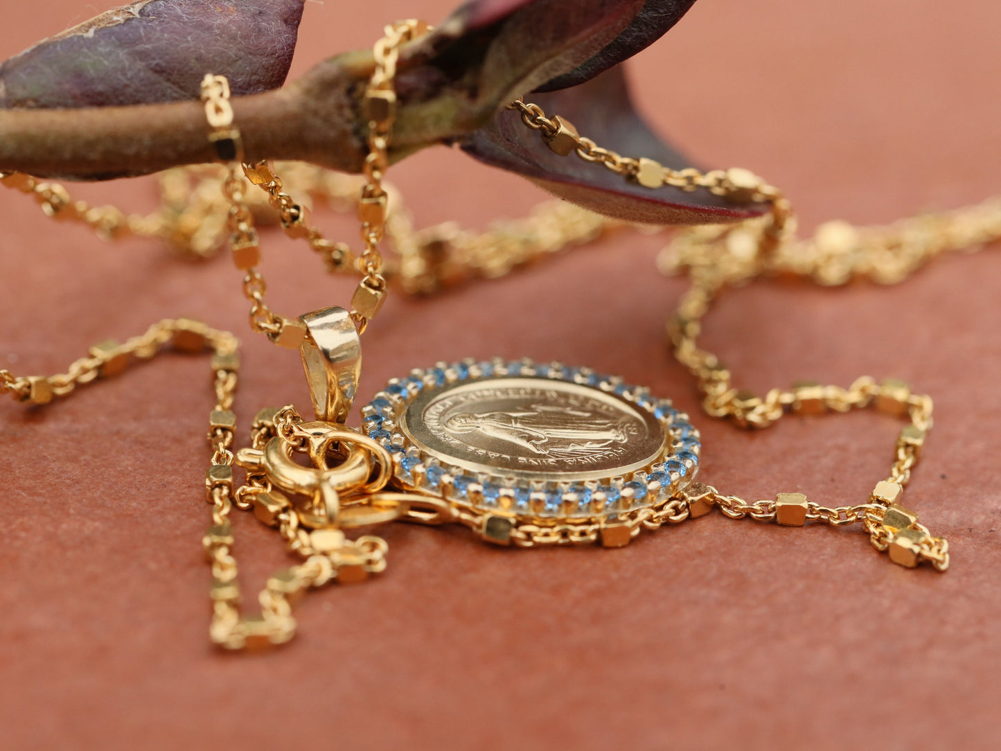 Gold plated Miraculous Medal,miniature sterling silver 925 with 18 k gold plating, medal for women, gift for teenage, dainty catholic medal