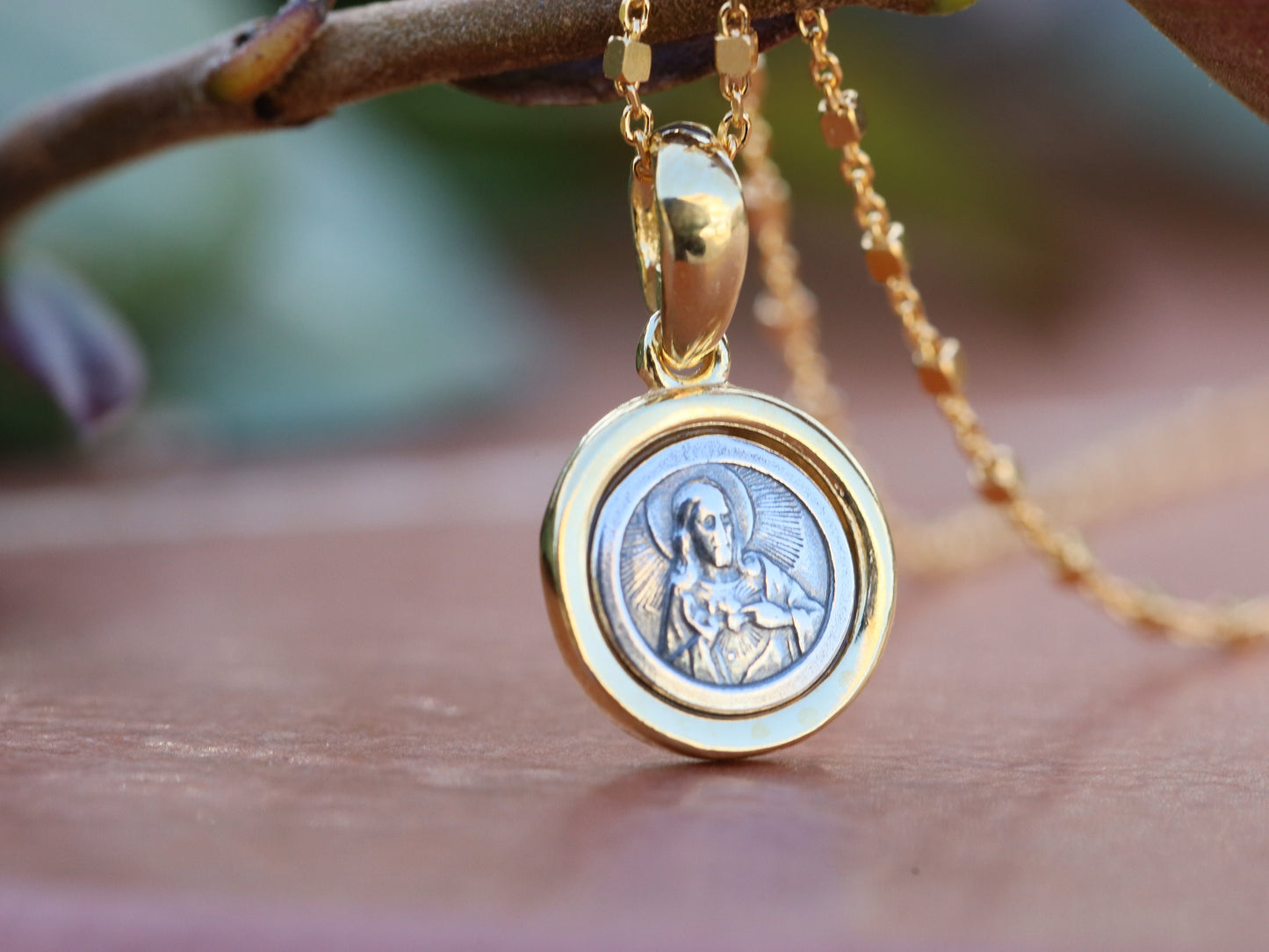 Miniatur-Skapuliermedaille, zierliches Skapulier, Sterlingsilber 925 Skapulier, Geschenk für Teenager, Medaille des Heiligen Herzens und des Berges Karmel, katholische Medaille