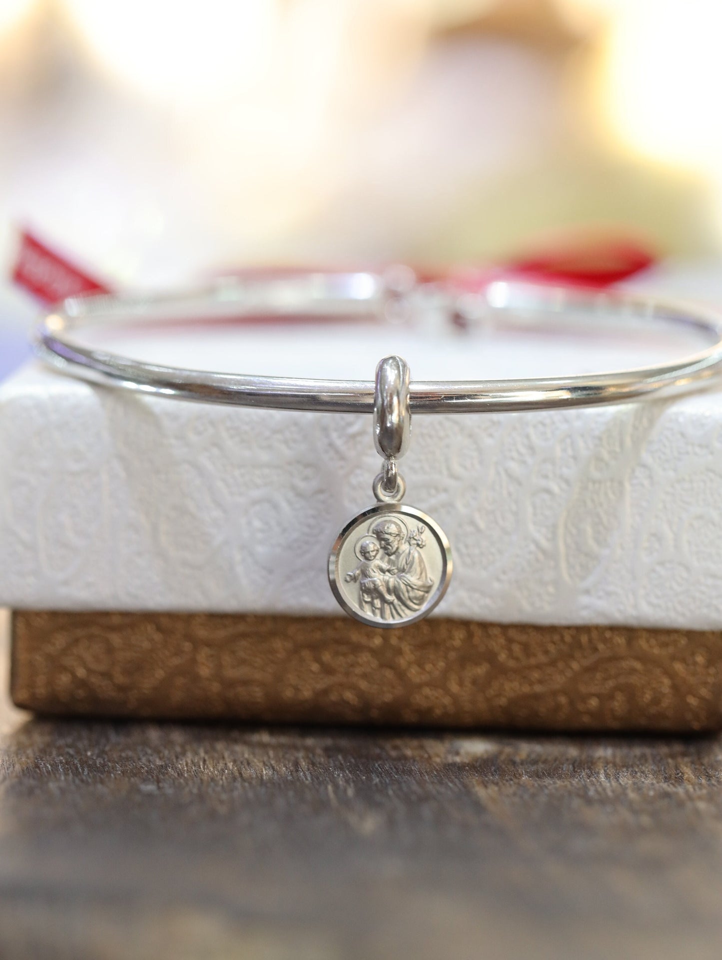 Encanto de San José compatible con Pandora, encanto de plata de ley de San José para pulsera, regalo para católico, encanto de pulsera colgante, encanto de Medjugorje