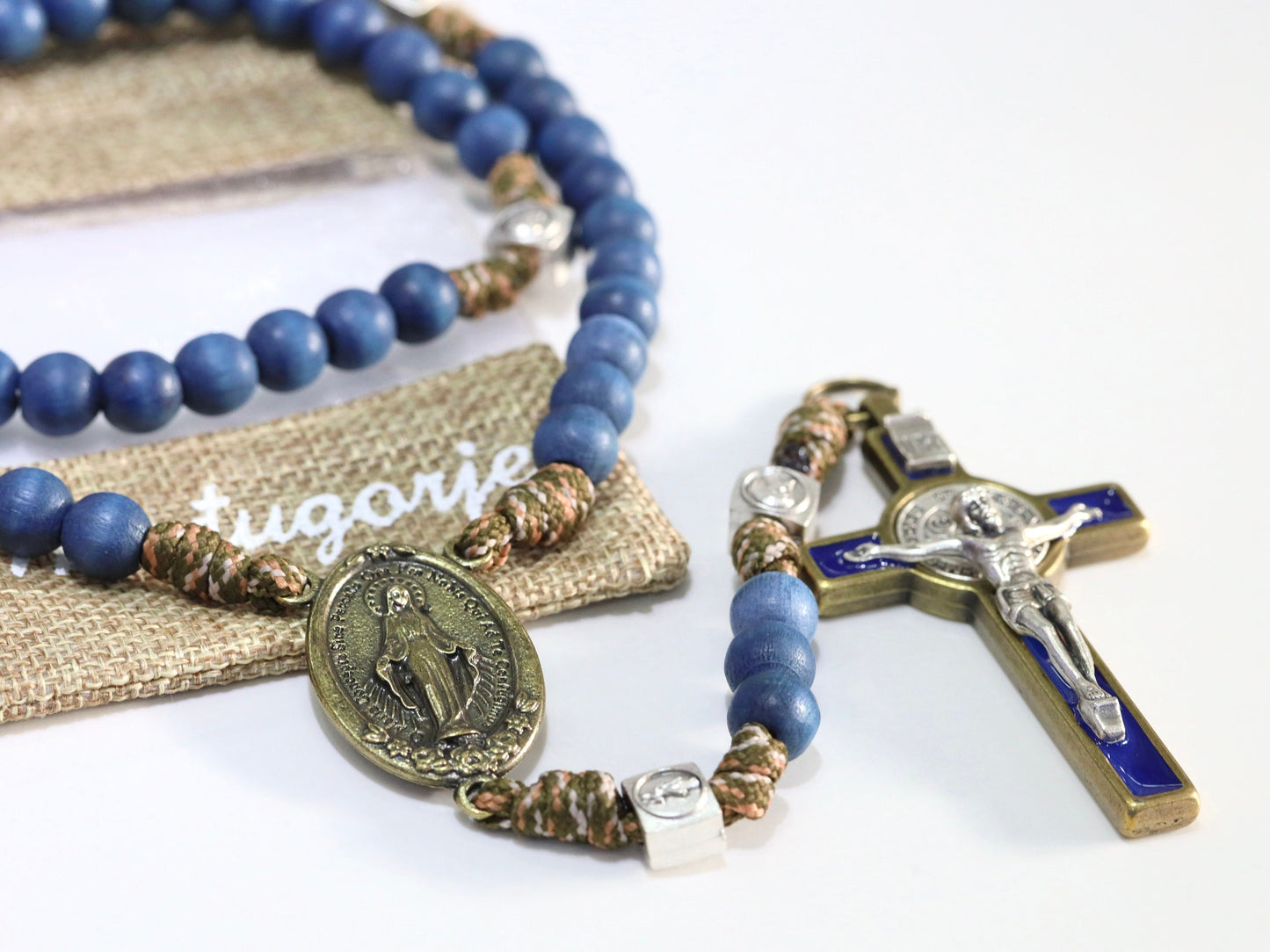 Rosario paracord para hombre, cuentas de rosario azul marino, rosario católico grande, rosario con crucifijo de San Benito y Medalla Milagrosa, regalo para hombre