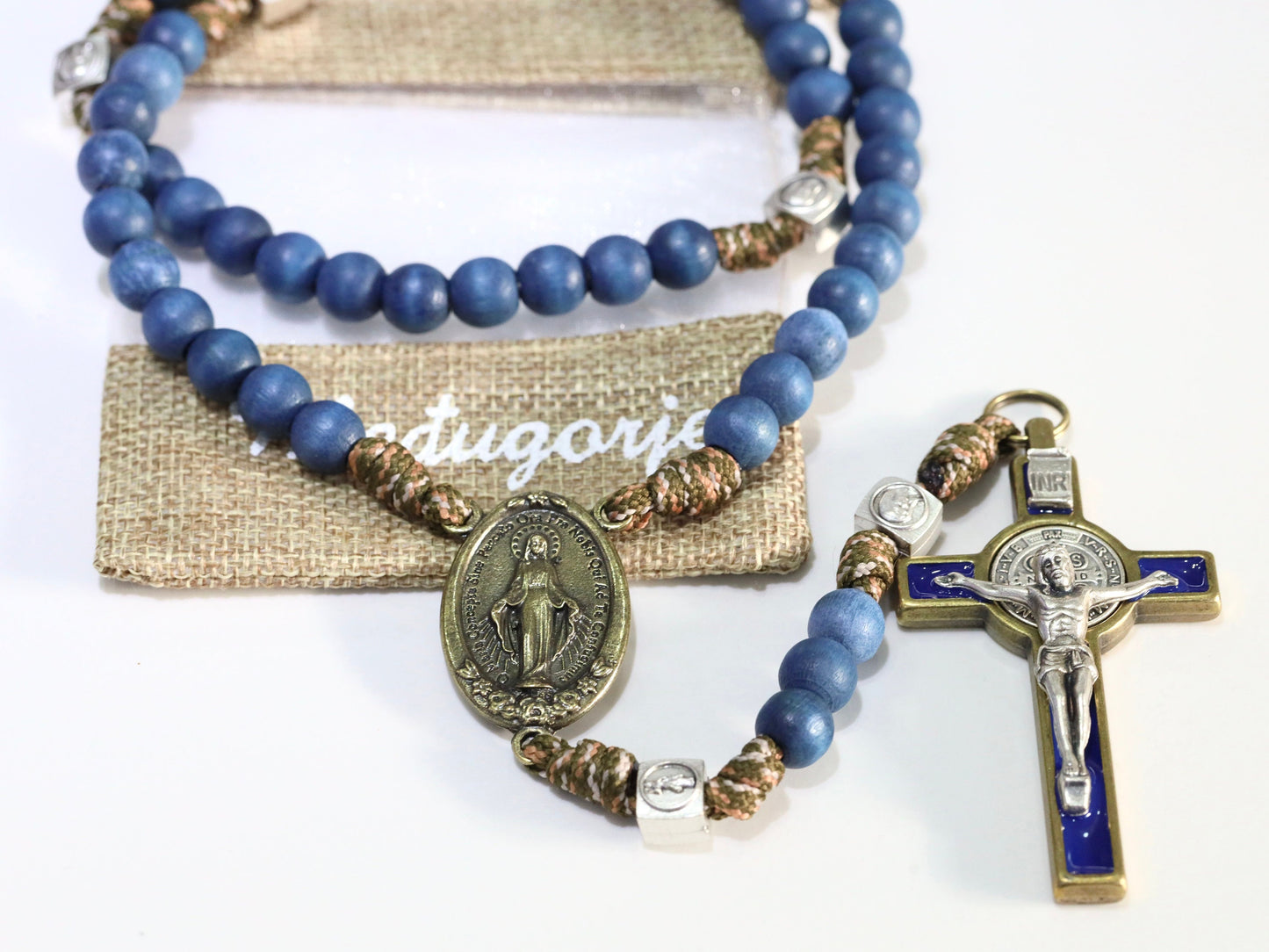 Rosario paracord para hombre, cuentas de rosario azul marino, rosario católico grande, rosario con crucifijo de San Benito y Medalla Milagrosa, regalo para hombre