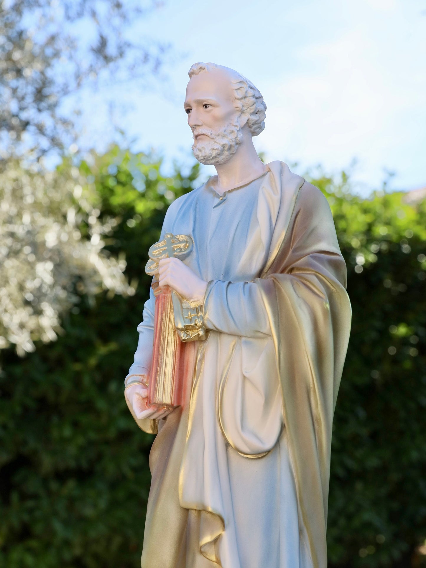 Estatua de San Pedro, estatua grande para jardín, estatua de San Pedro de 60 cm, estatua de polvo de mármol, estatua del altar del hogar, estatua católica pintada a mano