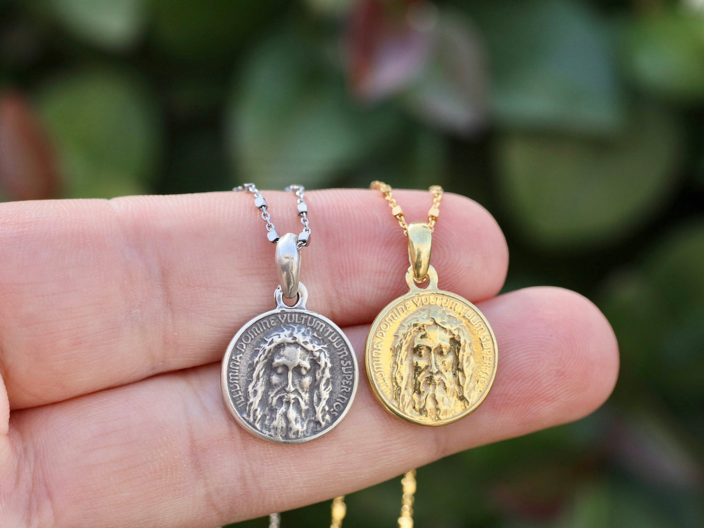 Medalla Santísima Faz de Jesús, medalla de plata de ley 925, medalla IHS, icono de medalla de la Sábana Santa Icona Vera de Turín, medalla sindone, medalla Ecce Homo