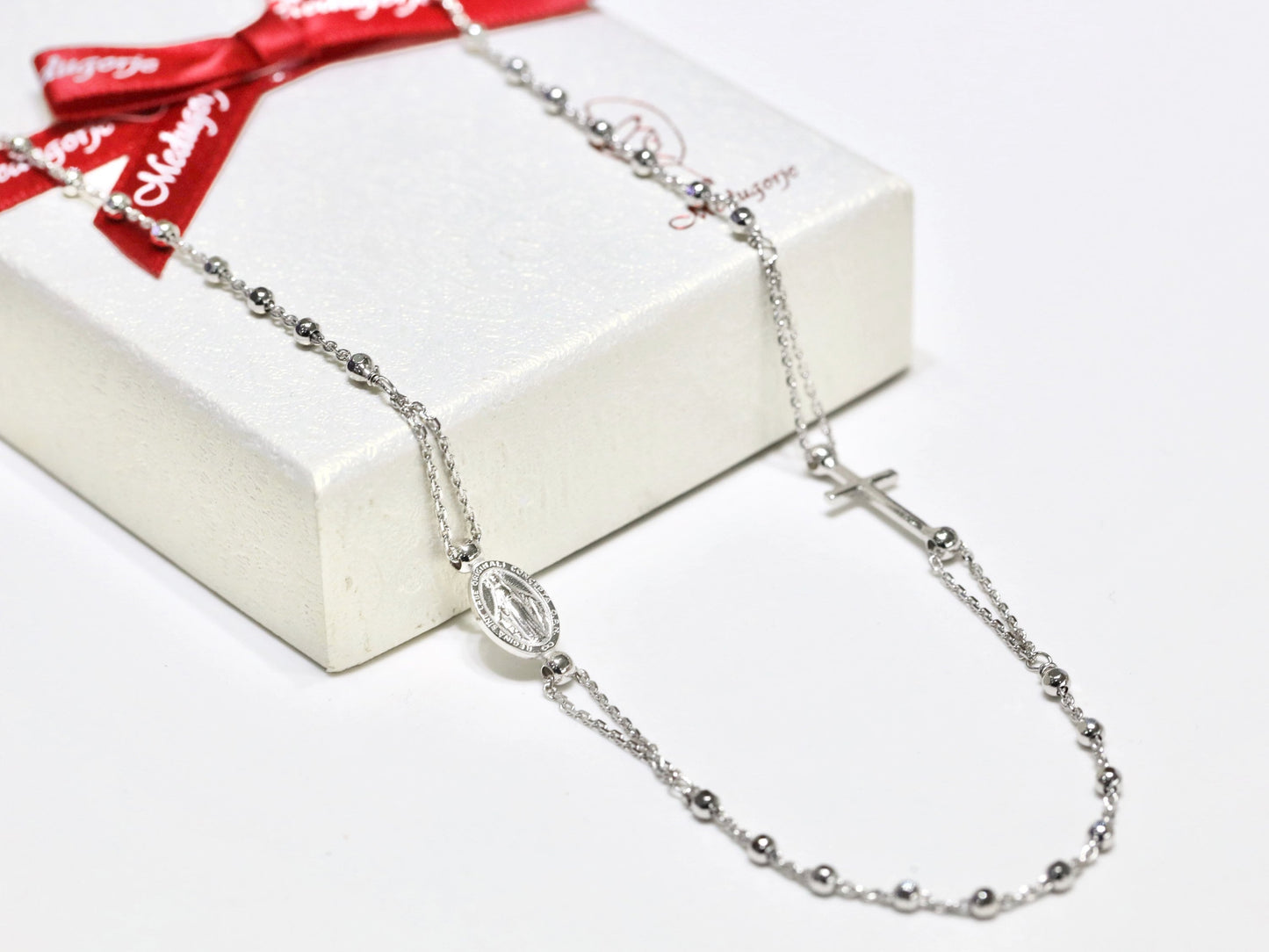 Dainty rosary necklace, minimalist style rosary, sterling silver necklace, 18 inch necklace, catholic rosary necklace for teenage girl