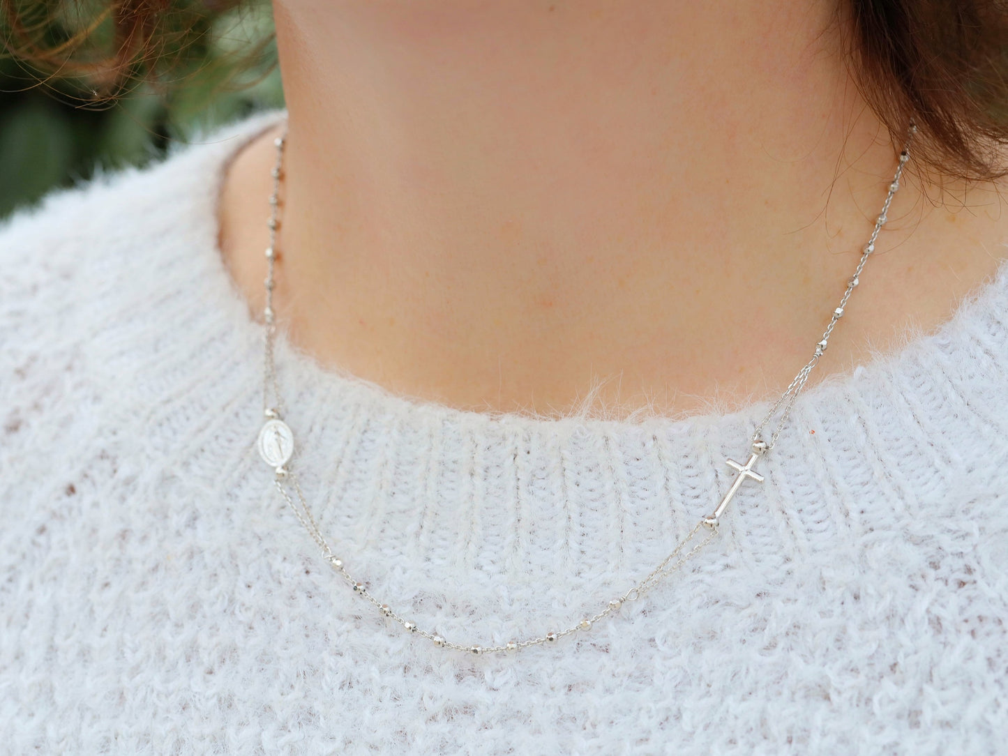 Dainty rosary necklace, minimalist style rosary, sterling silver necklace, 18 inch necklace, catholic rosary necklace for teenage girl