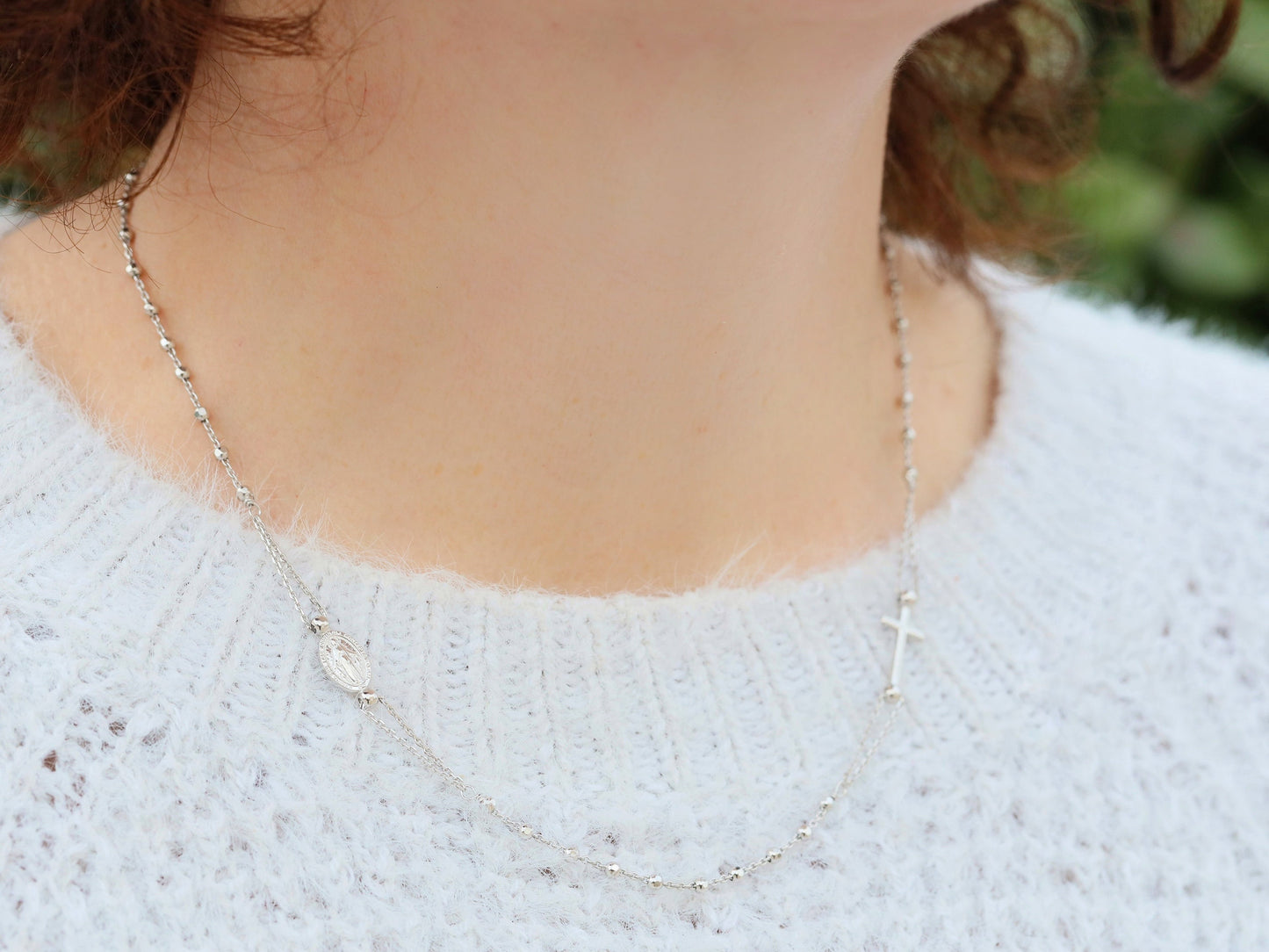 Dainty rosary necklace, minimalist style rosary, sterling silver necklace, 18 inch necklace, catholic rosary necklace for teenage girl