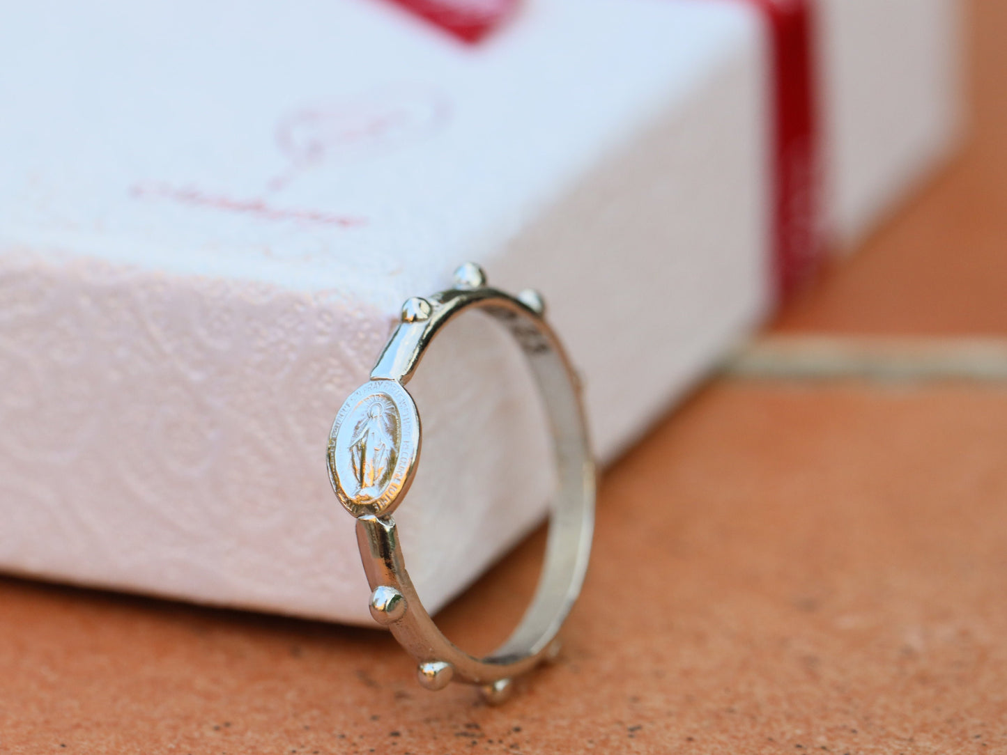 Anillo de rosario de la Medalla Milagrosa, anillo de rosario de plata, cuentas de rosario de la Medalla Milagrosa, anillo de rosario para dama, anillo de rosario femenino, cuentas de anillo de rosario