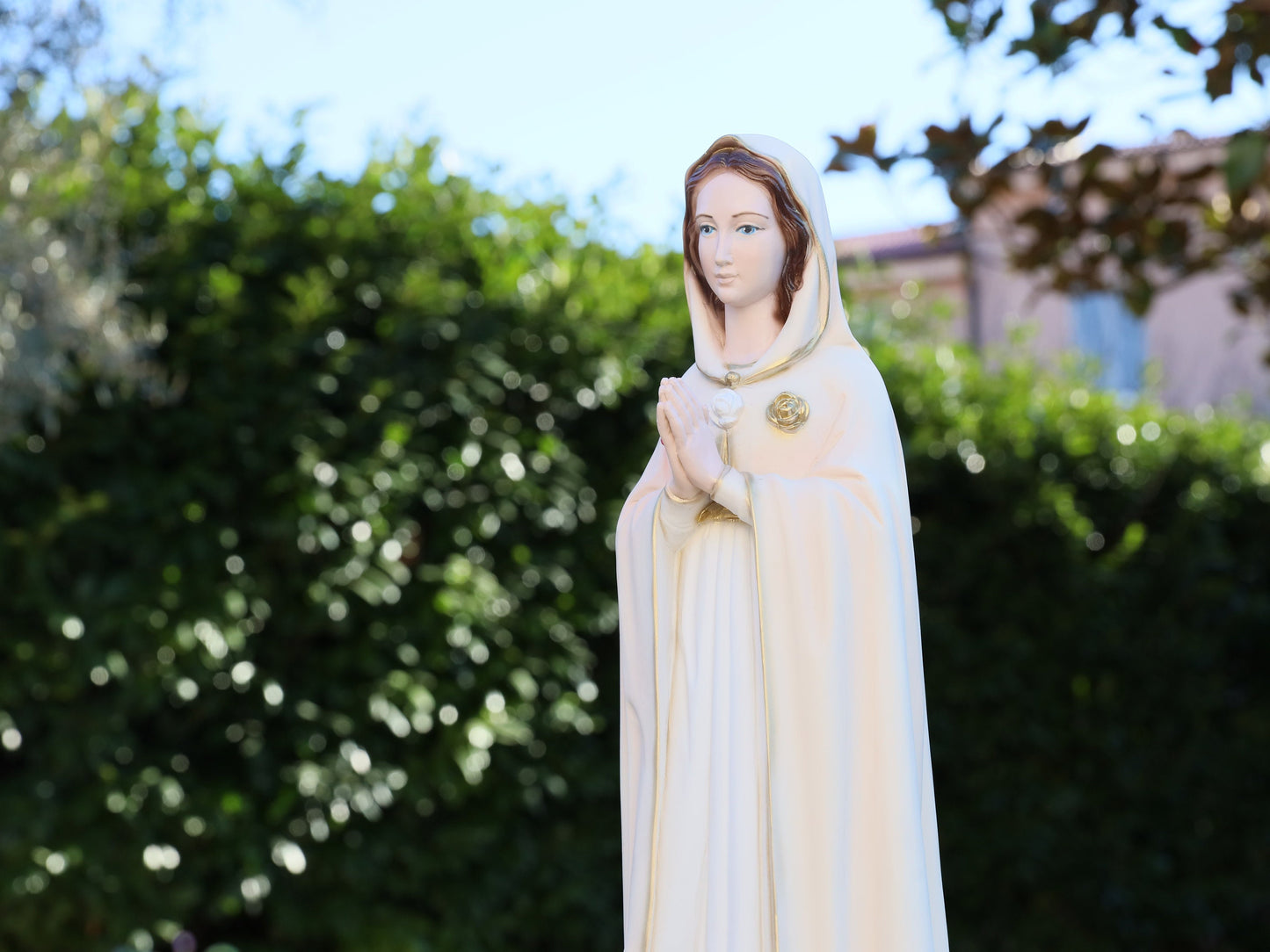Estatua de Mystique Rose de 50 cm, estatua de Rosa Mistica, estatua de 20 pulgadas de Nuestra Señora, estatua de polvo de mármol de la Virgen María, estatua de jardín católico al aire libre