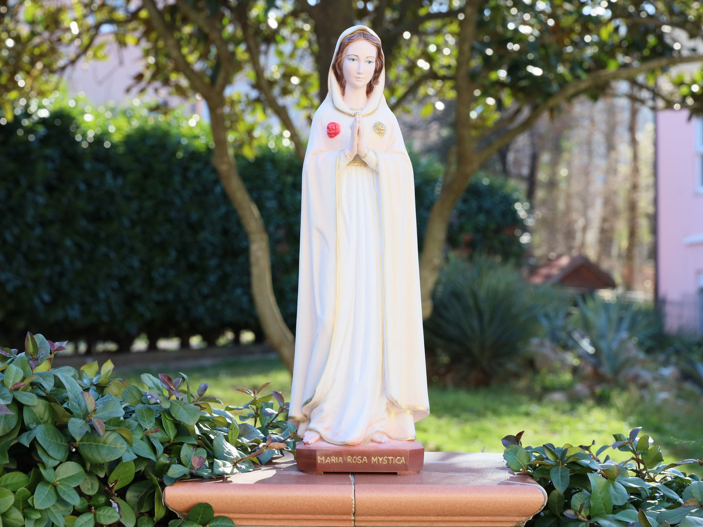 Estatua de Mystique Rose de 50 cm, estatua de Rosa Mistica, estatua de 20 pulgadas de Nuestra Señora, estatua de polvo de mármol de la Virgen María, estatua de jardín católico al aire libre