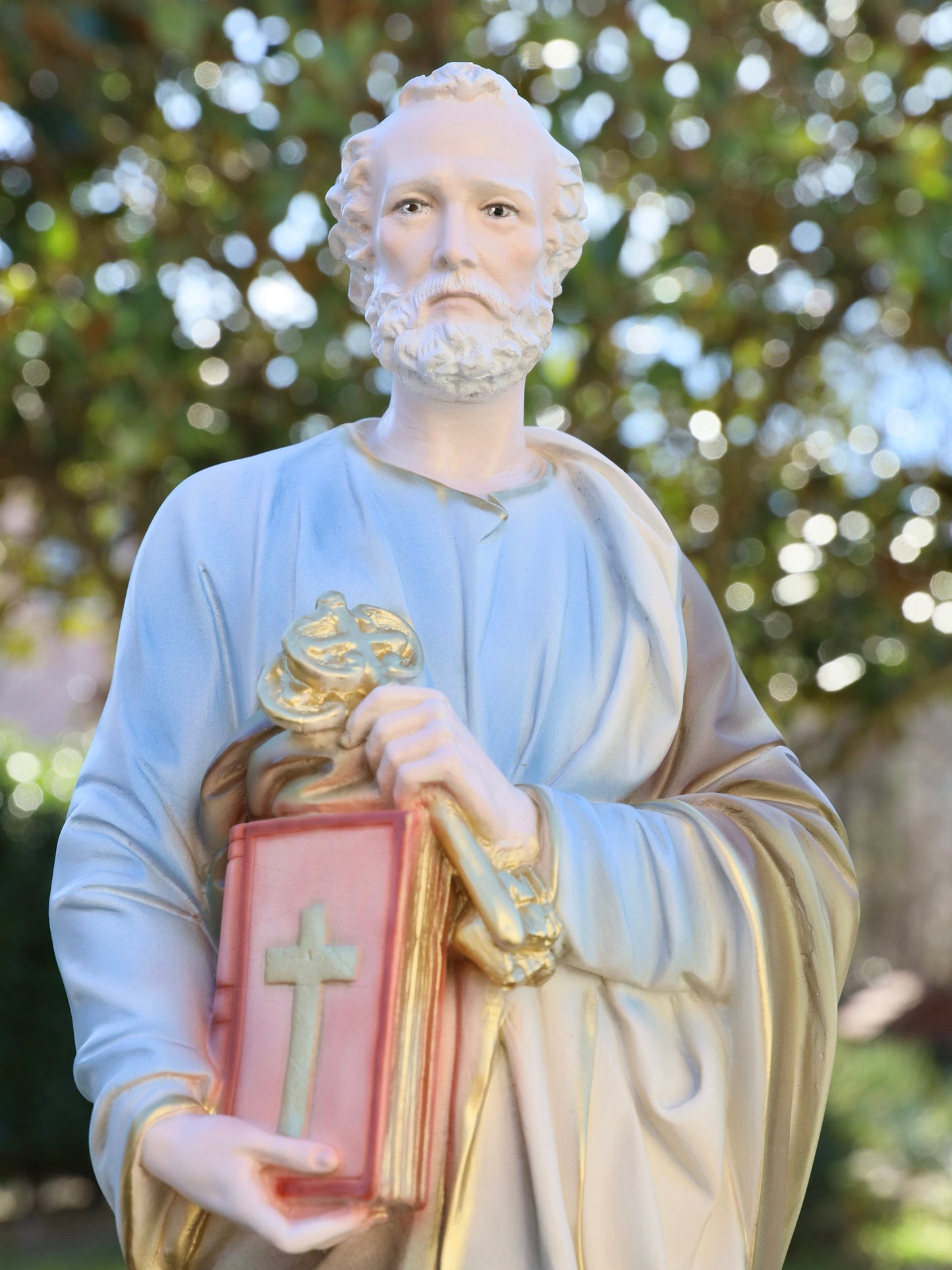 Estatua de San Pedro, estatua grande para jardín, estatua de San Pedro de 60 cm, estatua de polvo de mármol, estatua del altar del hogar, estatua católica pintada a mano