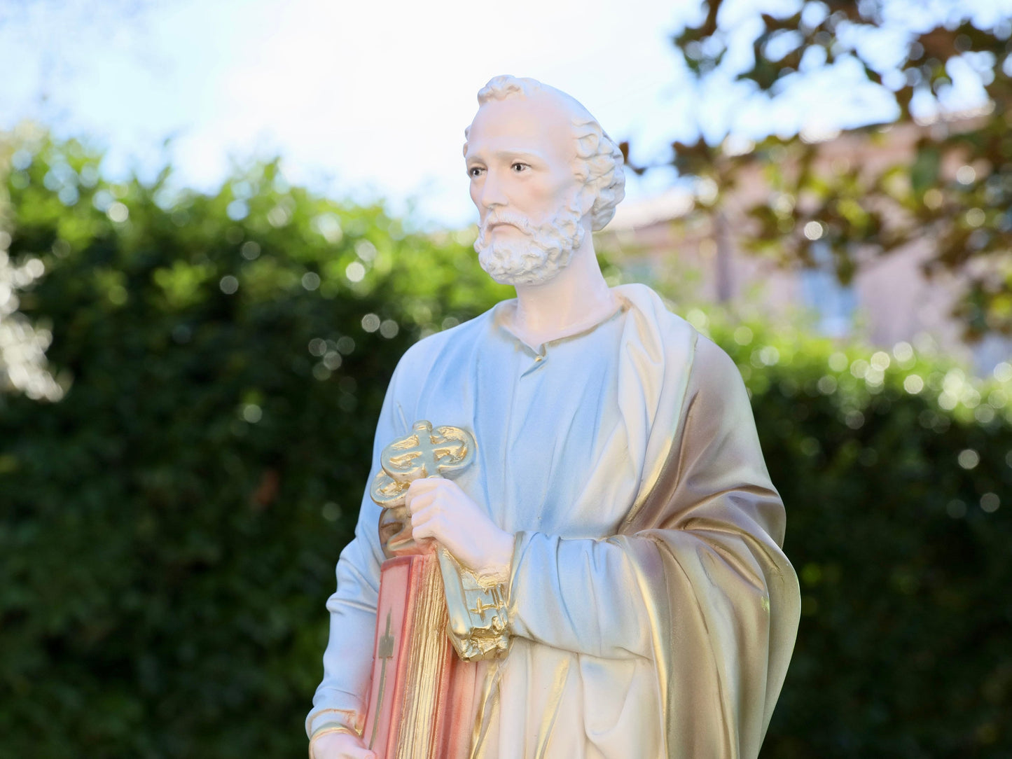 Estatua de San Pedro, estatua grande para jardín, estatua de San Pedro de 60 cm, estatua de polvo de mármol, estatua del altar del hogar, estatua católica pintada a mano