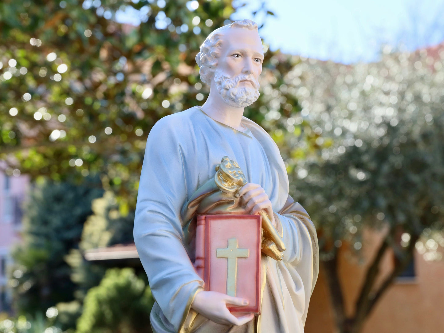 Estatua de San Pedro, estatua grande para jardín, estatua de San Pedro de 60 cm, estatua de polvo de mármol, estatua del altar del hogar, estatua católica pintada a mano