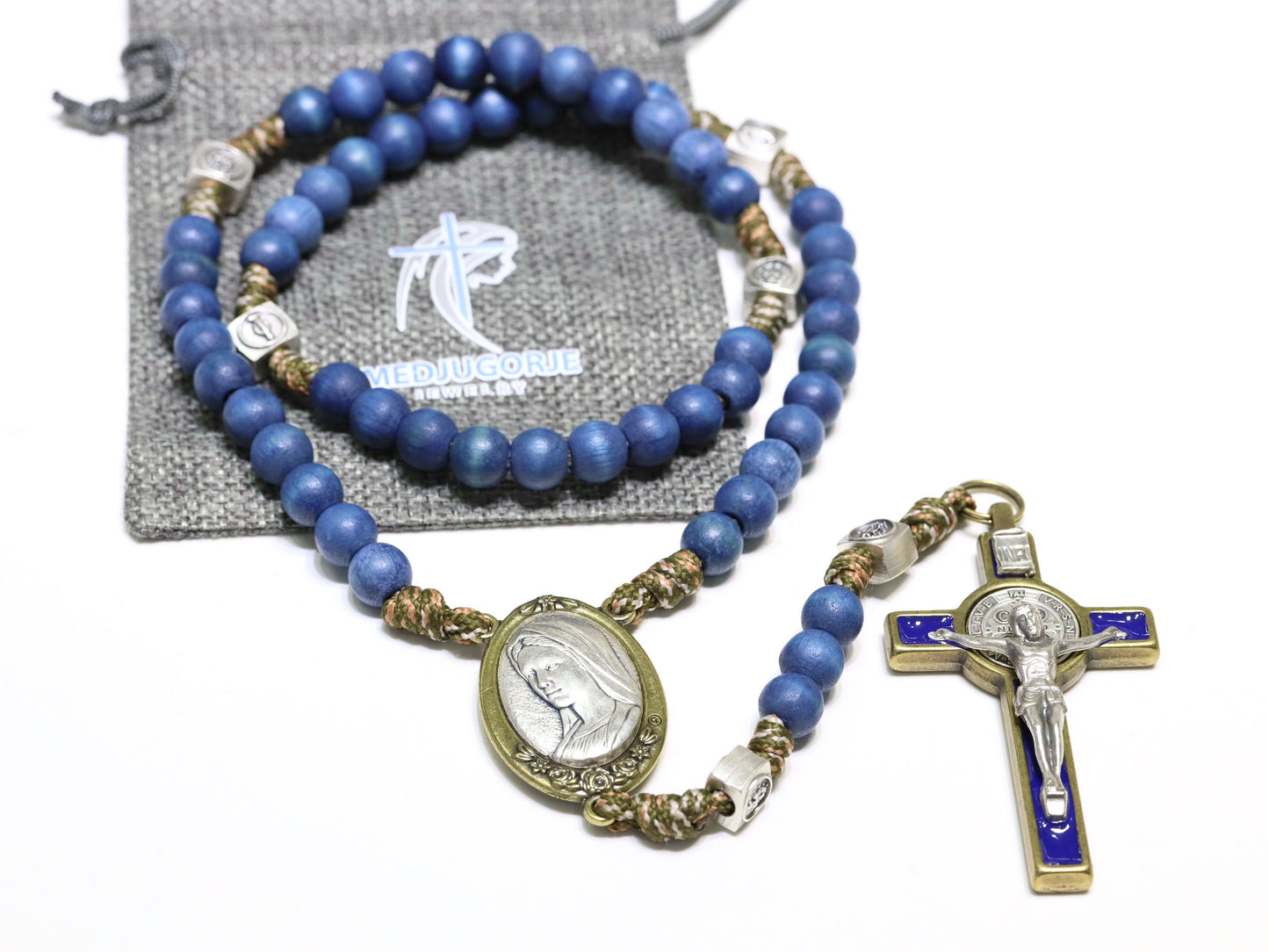 Large Woden rosary, parcord rosary, St Benedict crucifix rosary, Divine Mercy Queen of Peace rosary, 10 mom beads catholic rosary for man