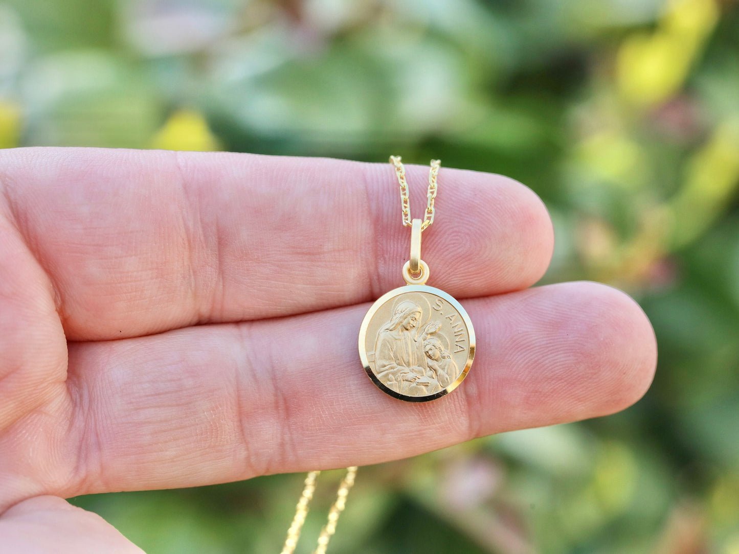 Medalla de Santa Ana, colgante de la madre de la Virgen María, plata de ley 925, colgante de santo católico, medalla de santo de la fertilidad, devoción a la fertilidad para las mujeres