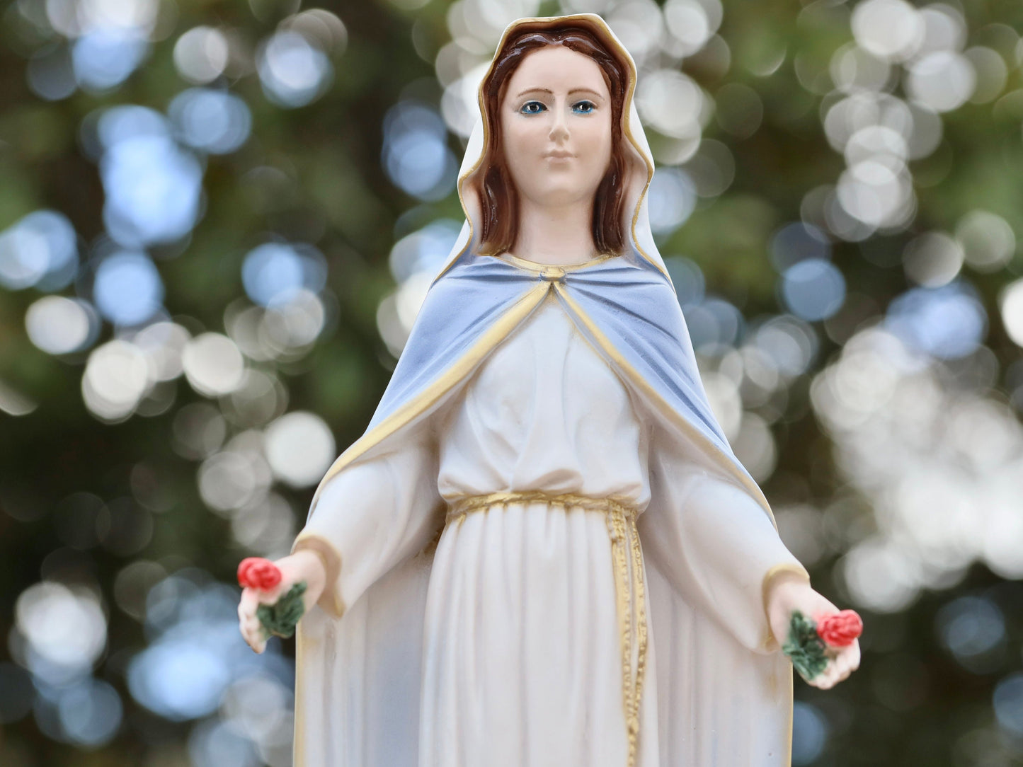 Estatua de Nuestra Señora de la Rosa, estatua católica, estatua de la Virgen María de 40 cm, estatua del altar del hogar, estatua del jardín de la Virgen María, estatua de polvo de mármol