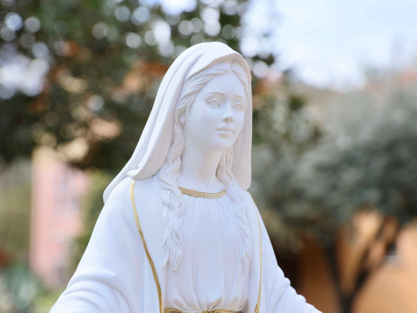 Nuestra Señora de la Meda Milagrosa, estatua de la Virgen María de 40 cm, estatua del altar del hogar, estatua de la Virgen María con Medalla Milagrosa, estatua de polvo de mármol