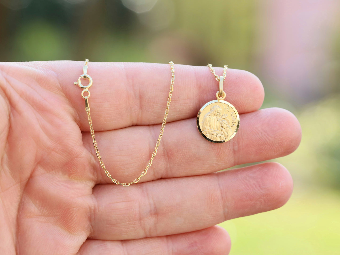 Medalla de Santa Ana, colgante de la madre de la Virgen María, plata de ley 925, colgante de santo católico, medalla de santo de la fertilidad, devoción a la fertilidad para las mujeres