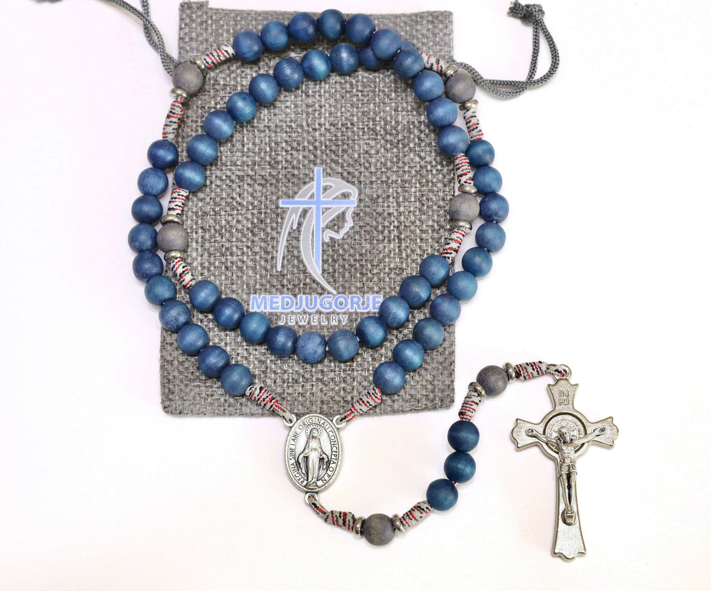 Rosario Paracord azul marino, rosario de madera de acacia, rosario robusto, rosario católico para hombre, rosario robusto con San Benito y Medalla Milagrosa